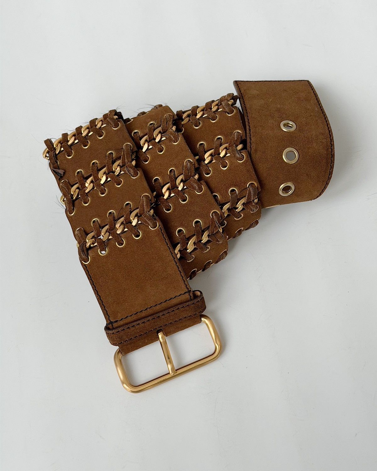 Prada PRADA Chain Suede Wide Brown Belt Leather Grommet Big Demna Size ONE SIZE - 5 Thumbnail