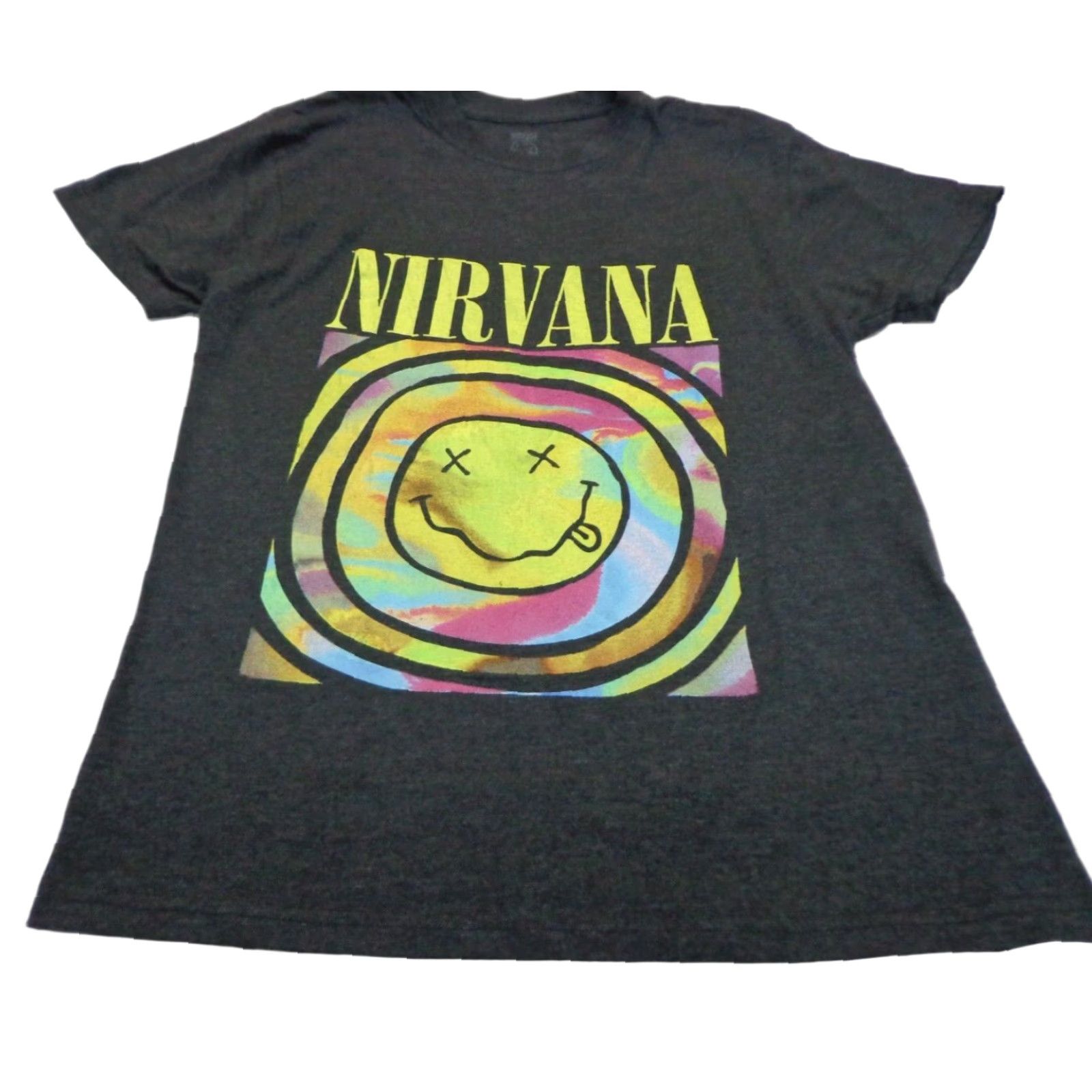Logo 7 Nirvana T-Shirt Heather Gray Logo Smiley Face Graphic Print Women's M Shirt Crew Neck Short Sleeve Modern Rock Music Regular Fit Johnny? Size M / US 6-8 / IT 42-44 - 1 Thumbnail