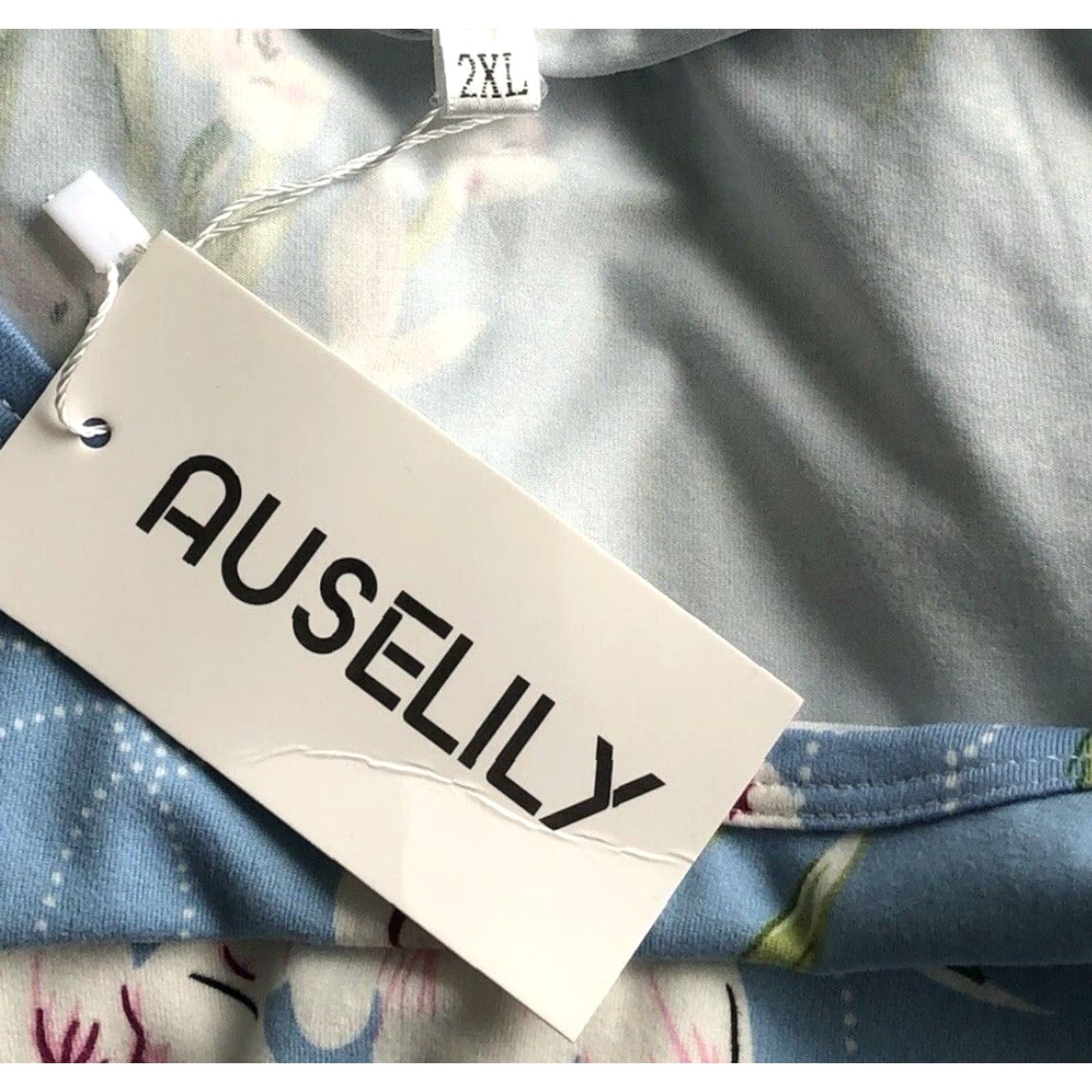 Vintage Auselily Dress XL Blue Floral Shift Pockets Pleated Casual Summer Women Size XL / US 12-14 / IT 48-50 - 5 Thumbnail