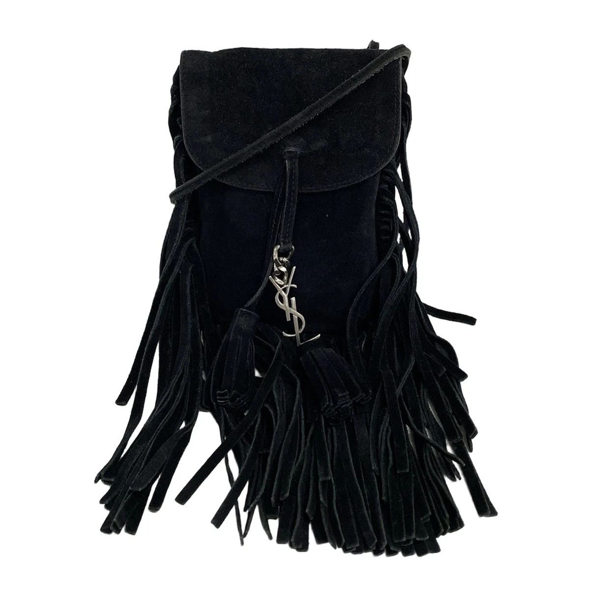 Saint Laurent Paris Suede Anita Fringe Crossbody Bag in Black, Men's