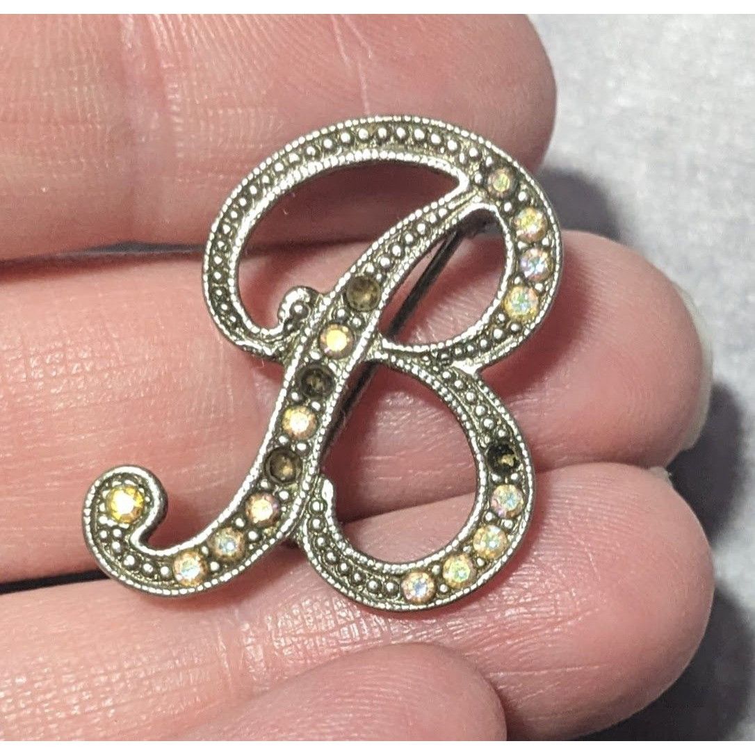 Other Whimsical Glam Cursive B Aurora Borealis Rhinestone Silver T Size ONE SIZE - 5 Thumbnail