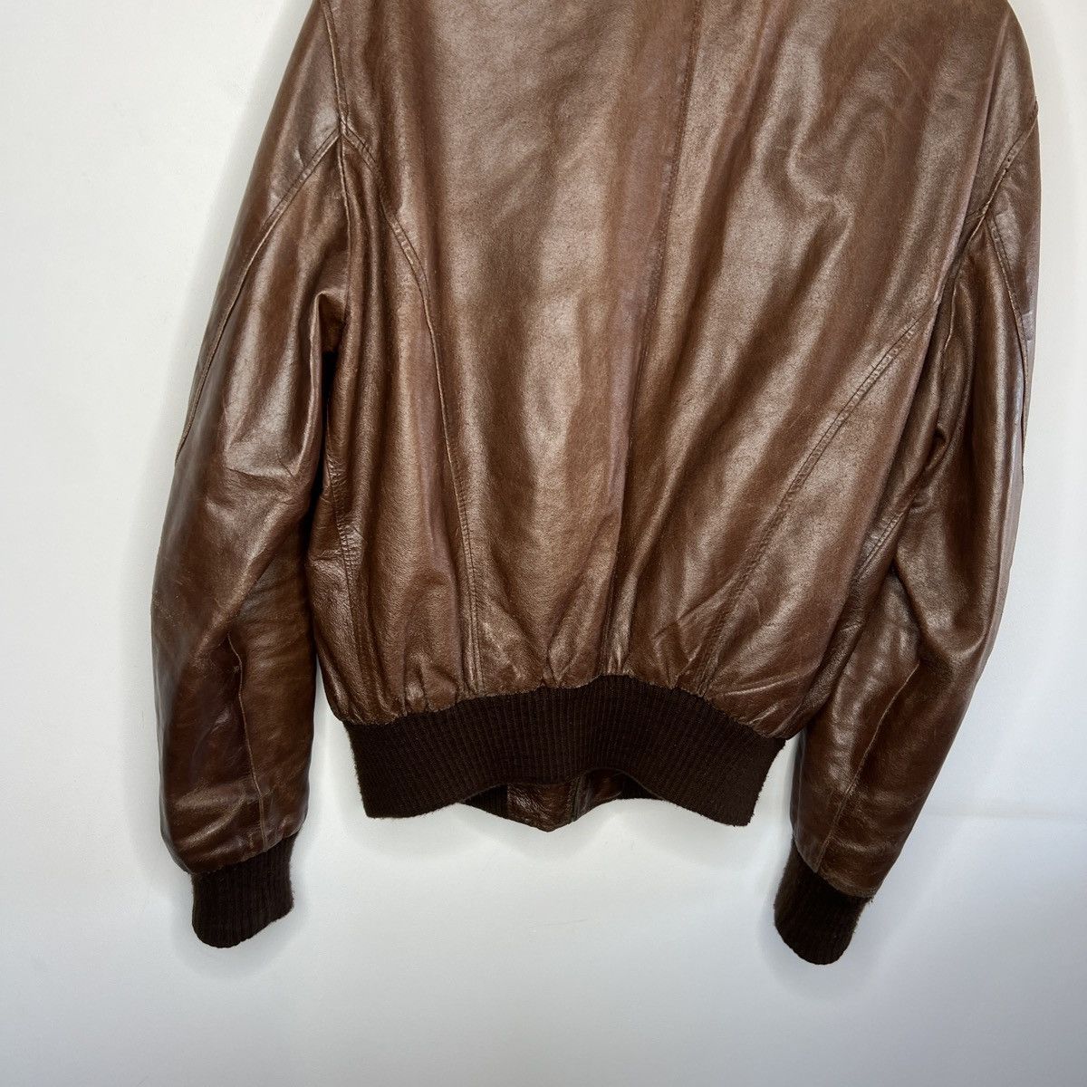 Leather × Vintage VINTAGE 90S GENUINE LEATHER JACKET BOMBER FLIGHT BROWN Size US L / EU 52-54 / 3 - 12 Thumbnail