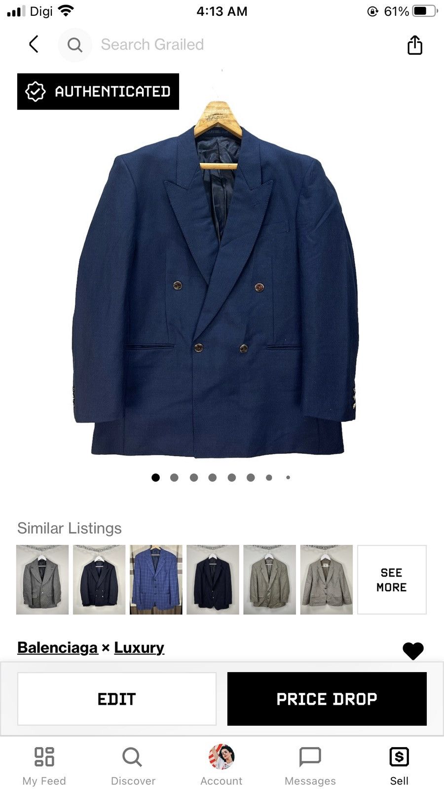 Balenciaga BALENCIAGA POUR HOMME DOUBLE BREASTED BLAZERS #8304-002 Size 46R - 17 Thumbnail