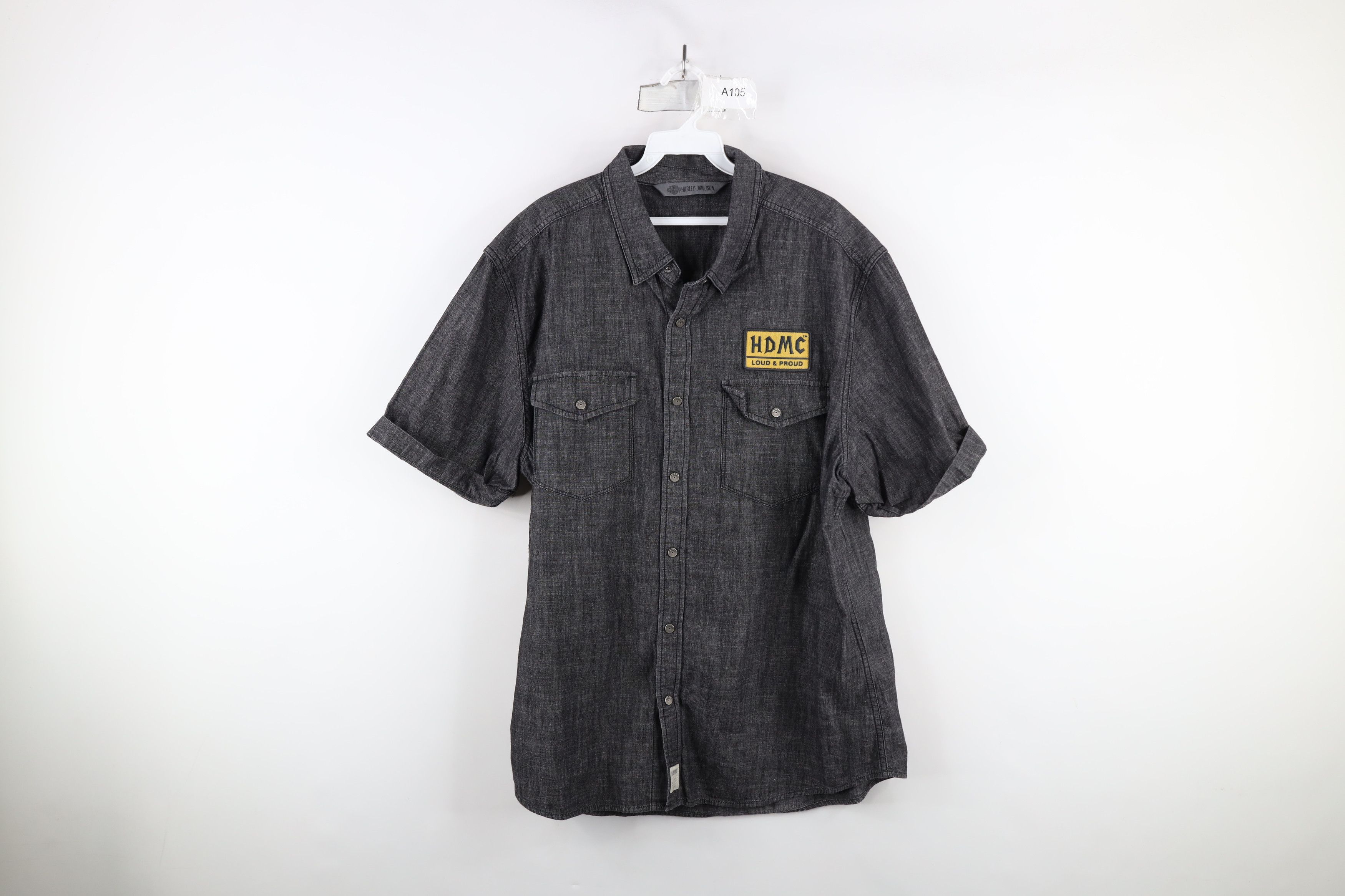 Harley Davidson × Vintage Vintage Harley Davidson Chambray Short Sleeve Button Shirt Size US XL / EU 56 / 4 - 1 Thumbnail