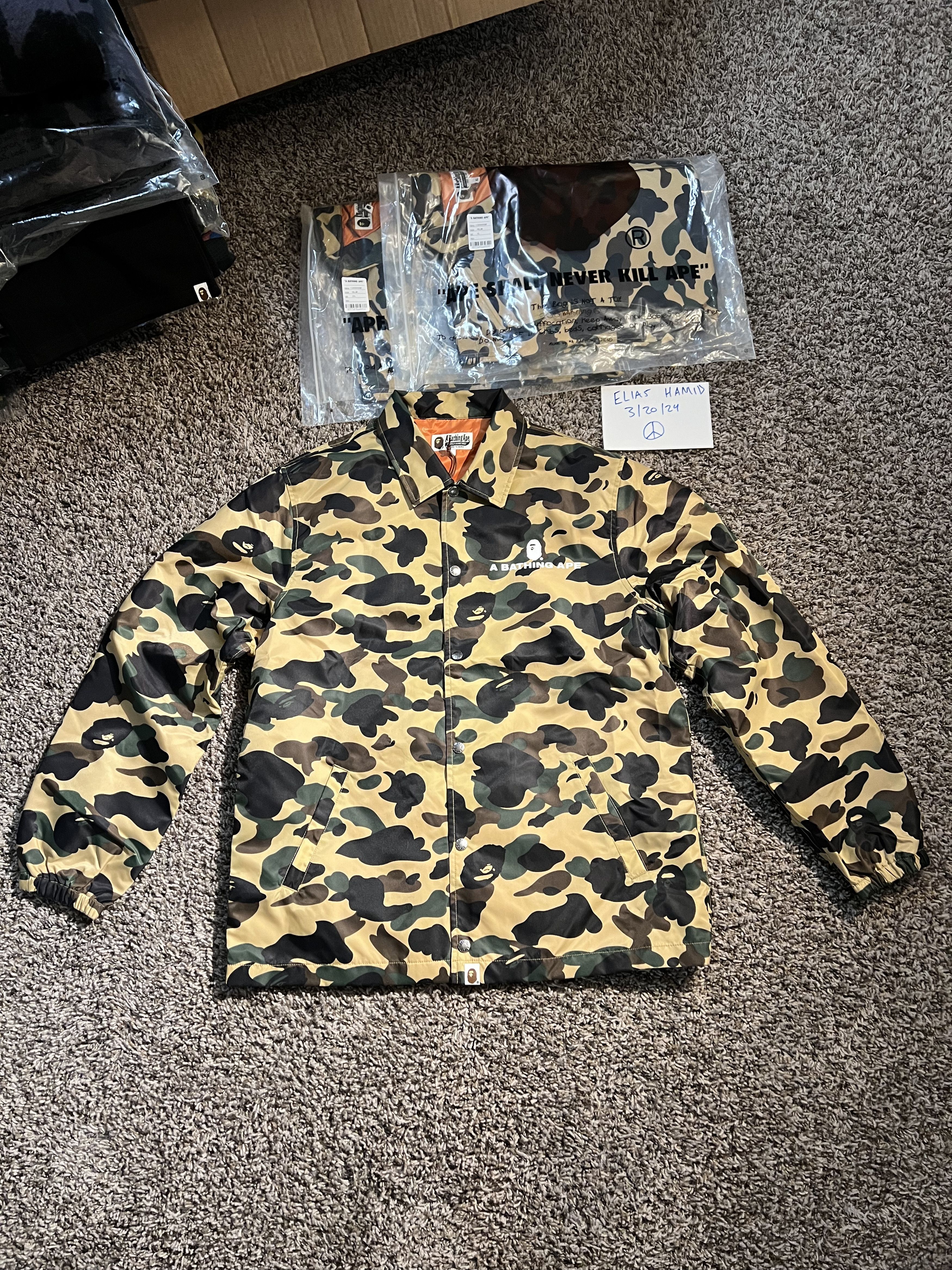 image of Bape 1St Camo Coach Jacket in Yellow, Men's (Size 2XL)