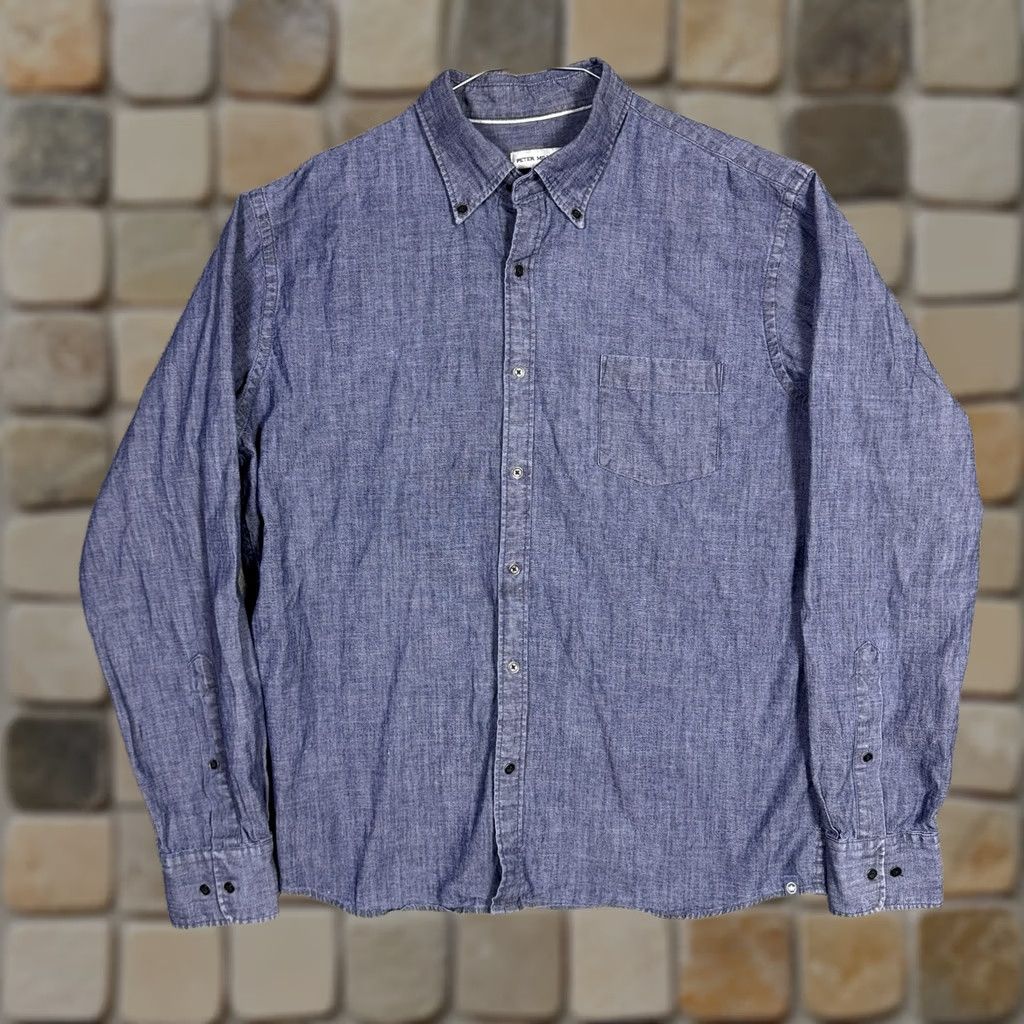 Peter Millar Peter Millar Shirt Mens L Blue Denim Chambray Button Up Crown Crafted Size US L / EU 52-54 / 3 - 1 Thumbnail