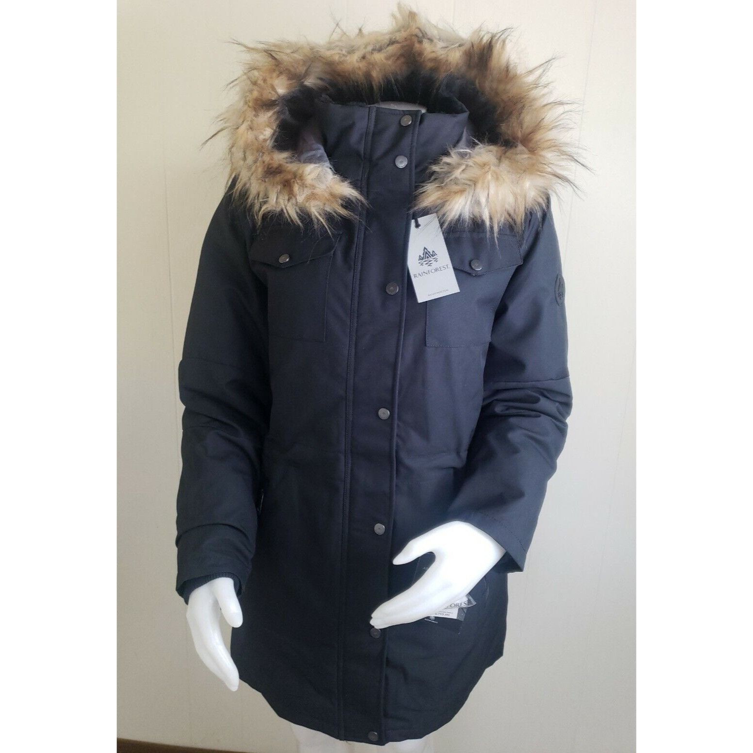 Rainforest Rainforest Eco Down Hooded Coat Womens Sz L Black Faux Fur T Size L / US 10 / IT 46 - 1 Thumbnail