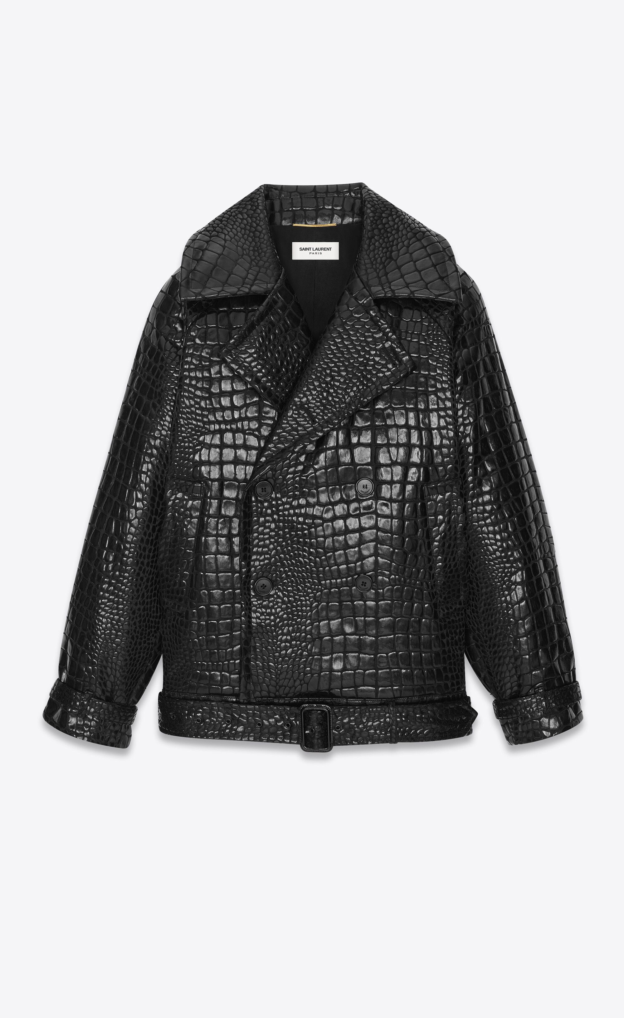 Saint Laurent Paris $6K VALUE short trenchcoat in crocodile embossed lacqured leather jacket Size XS / US 0-2 / IT 36-38 - 1 Thumbnail