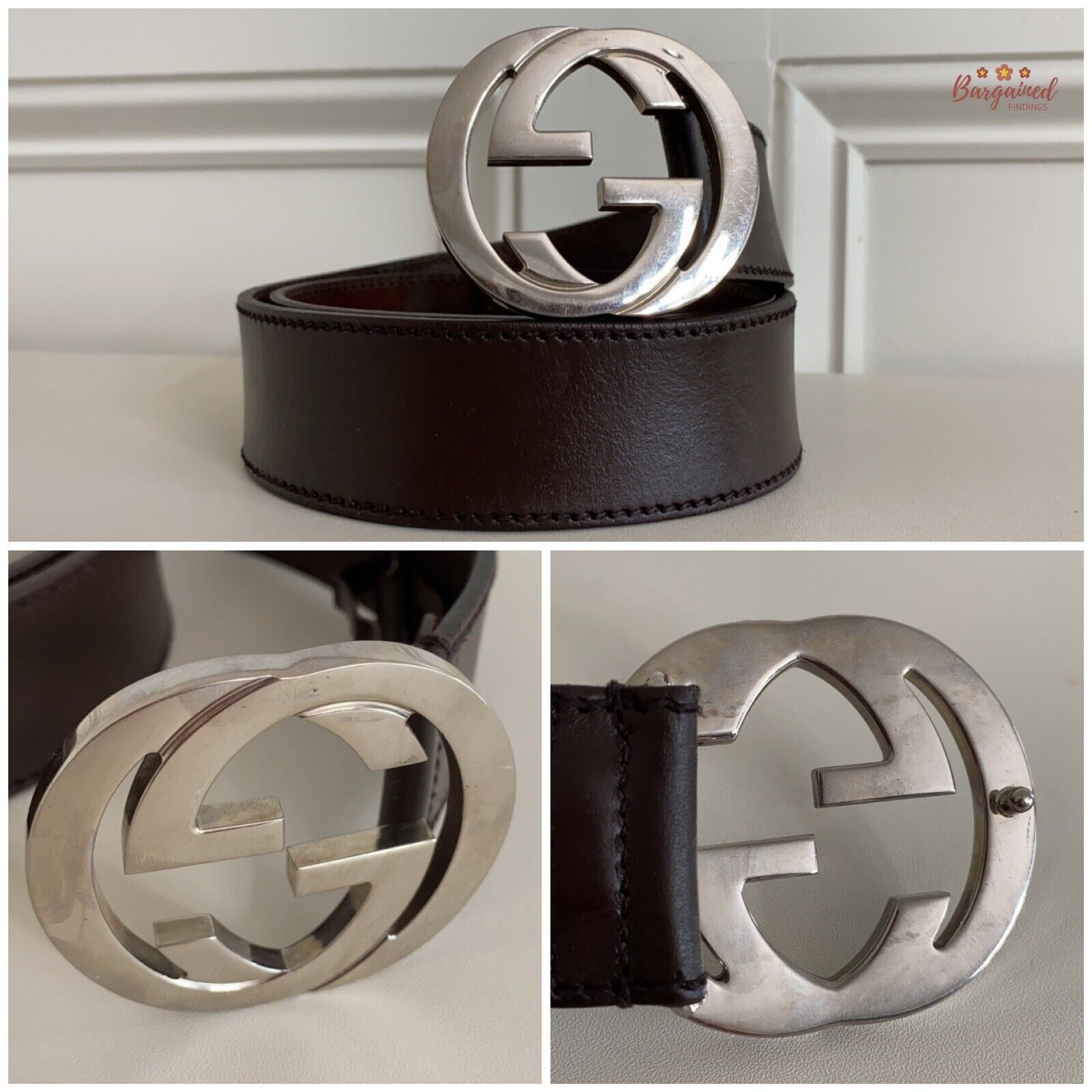 Gucci Gucci Brown Calfskin Leather Silver Interlocking Buckle Belt Size 30 - 9 Thumbnail