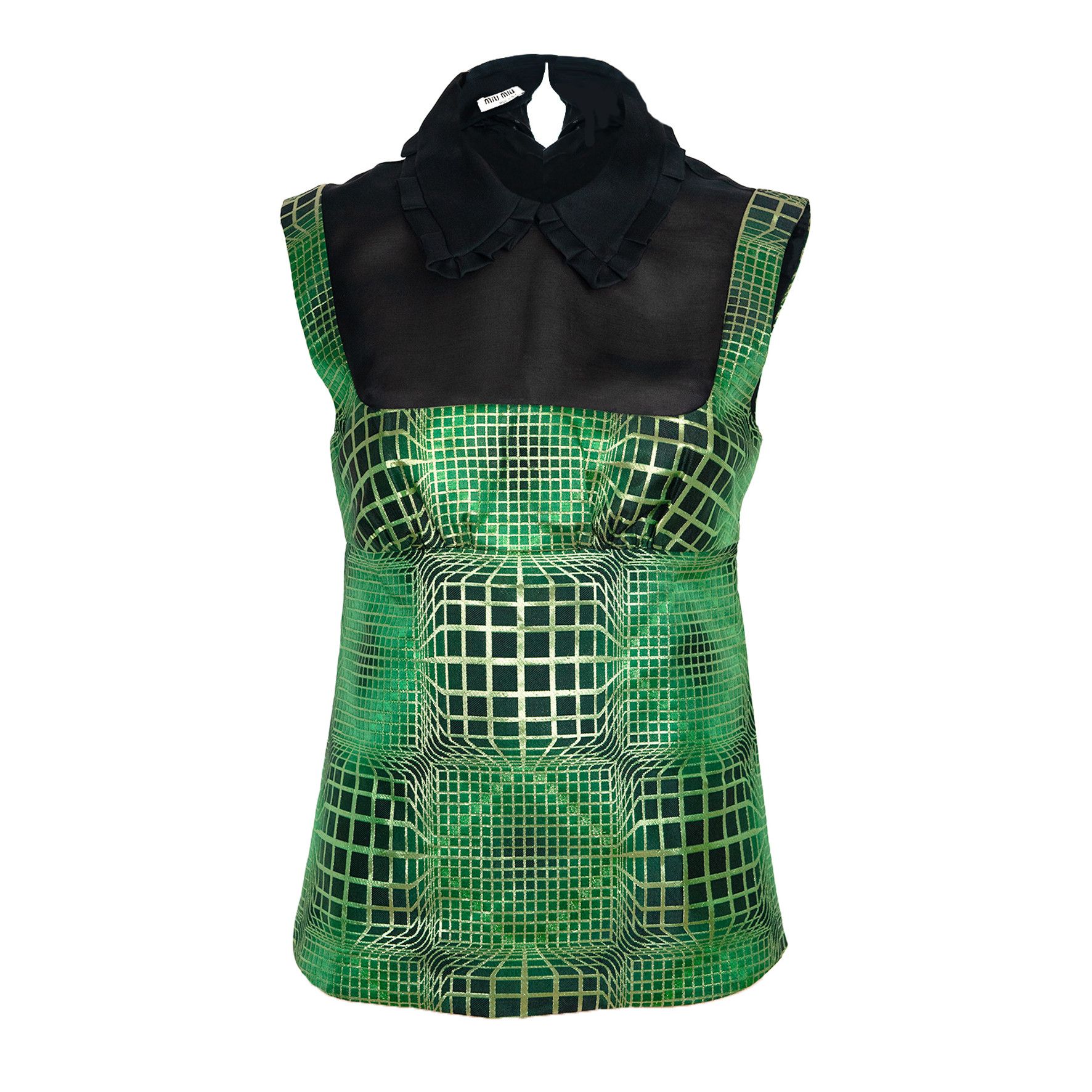 image of Miu Miu Vintage Spring 2008 Runway Psychedelic Top in Green, Women's (Size Small)