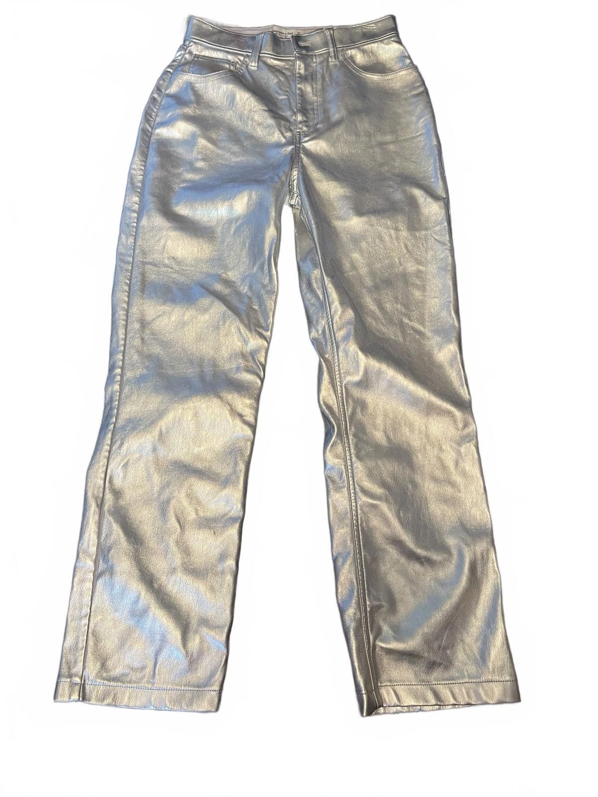 Abercrombie & Fitch Abercrombie and Fitch high-rise silver faux leather pants Size 27" / US 4 / IT 40 - 2 Thumbnail