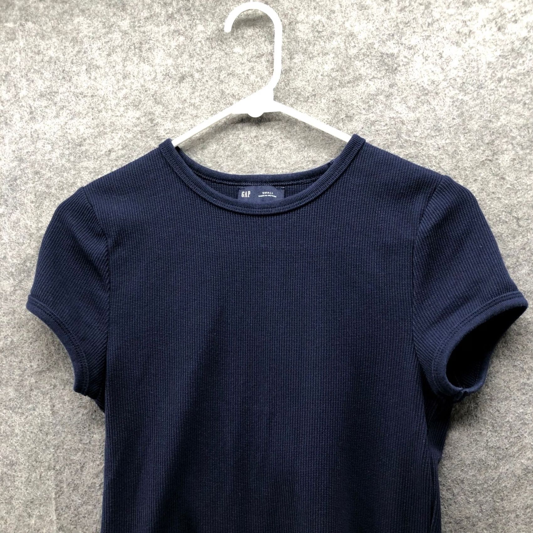 Gap Gap Womens S Navy Blue Waffle Knit Short Sleeve Crewneck Fitted T-Shirt Size S / US 4 / IT 40 - 5 Thumbnail