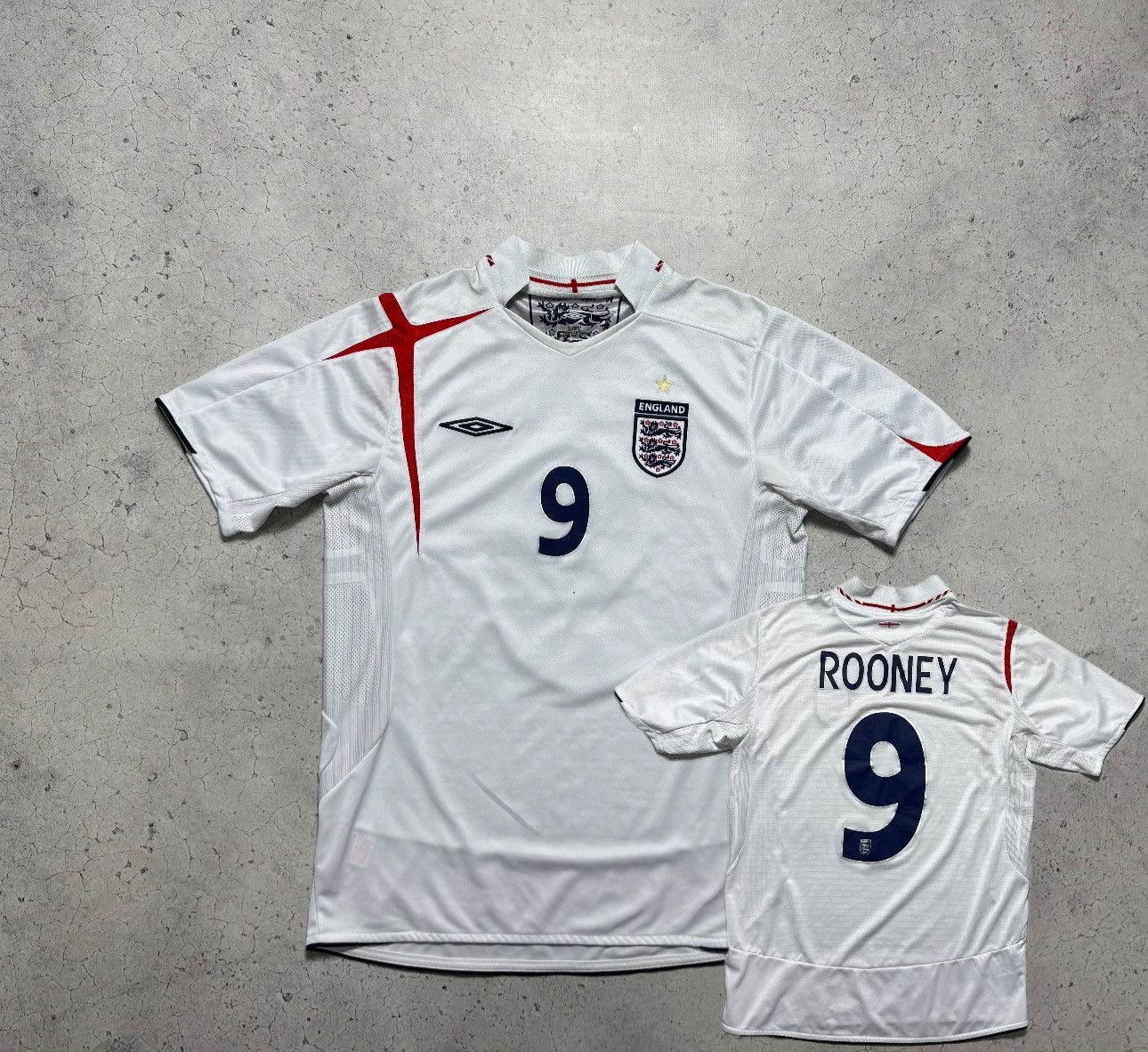 Umbro England Team #9 Rooney 2005/2006 Vintage Soccer Jersey