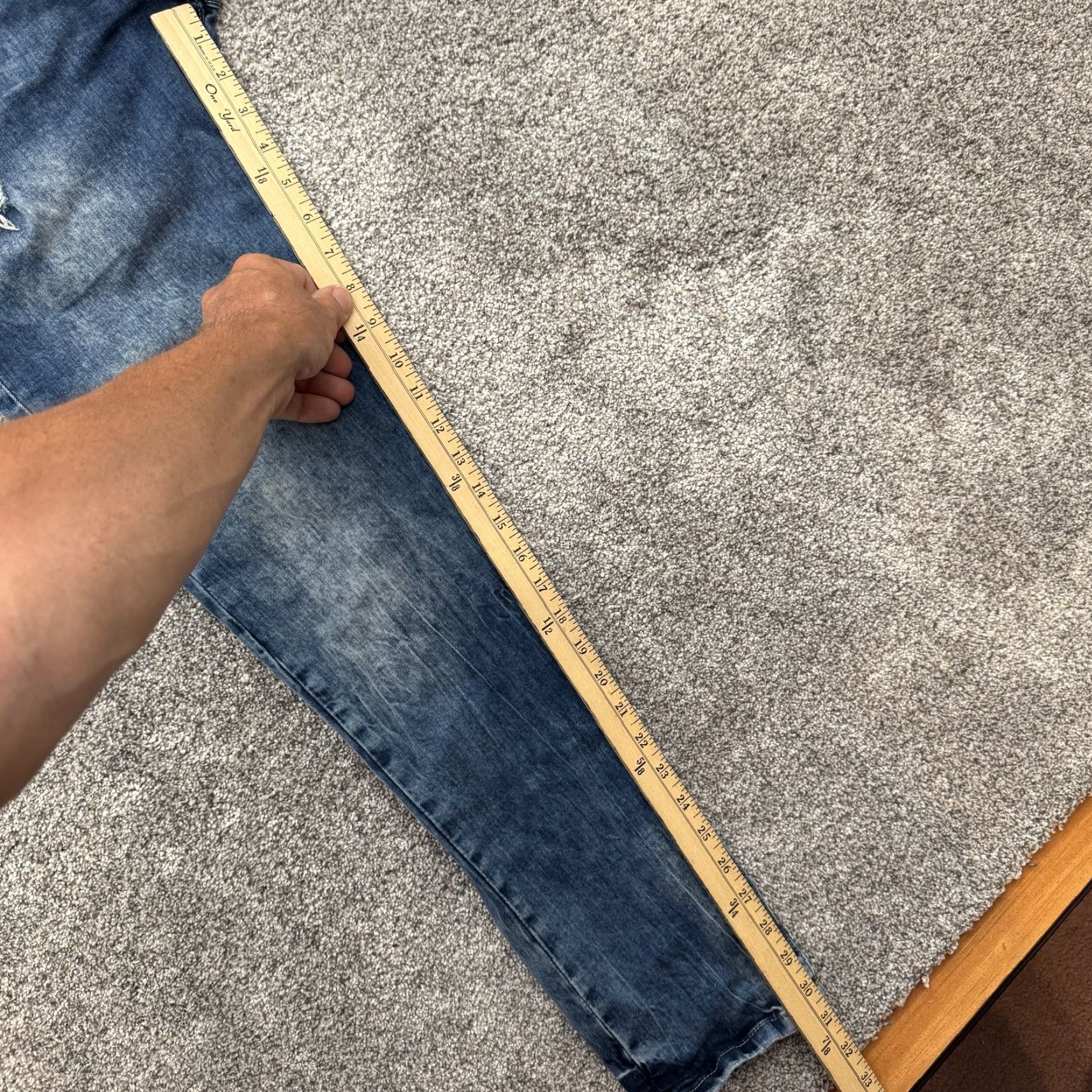 Denime Jeanius Jeans Mens 32x32 Blue Distressed Denim Slim Fit Classic Casual Pants Jeans Size US 32 / EU 48 - 3 Thumbnail