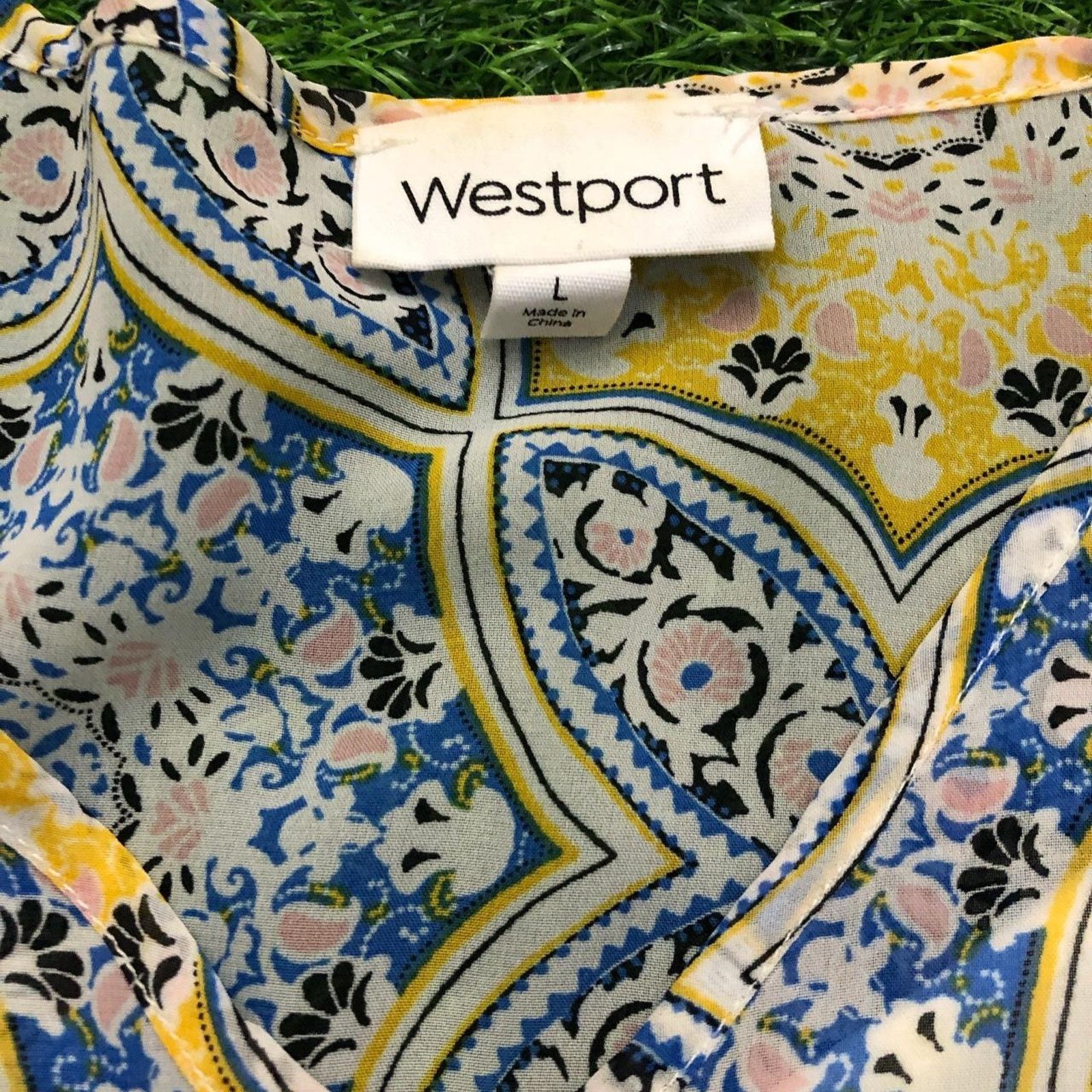 Other Women's Yellow/Blue Patterned Westport Layered Blouse Size L / US 10 / IT 46 - 3 Thumbnail