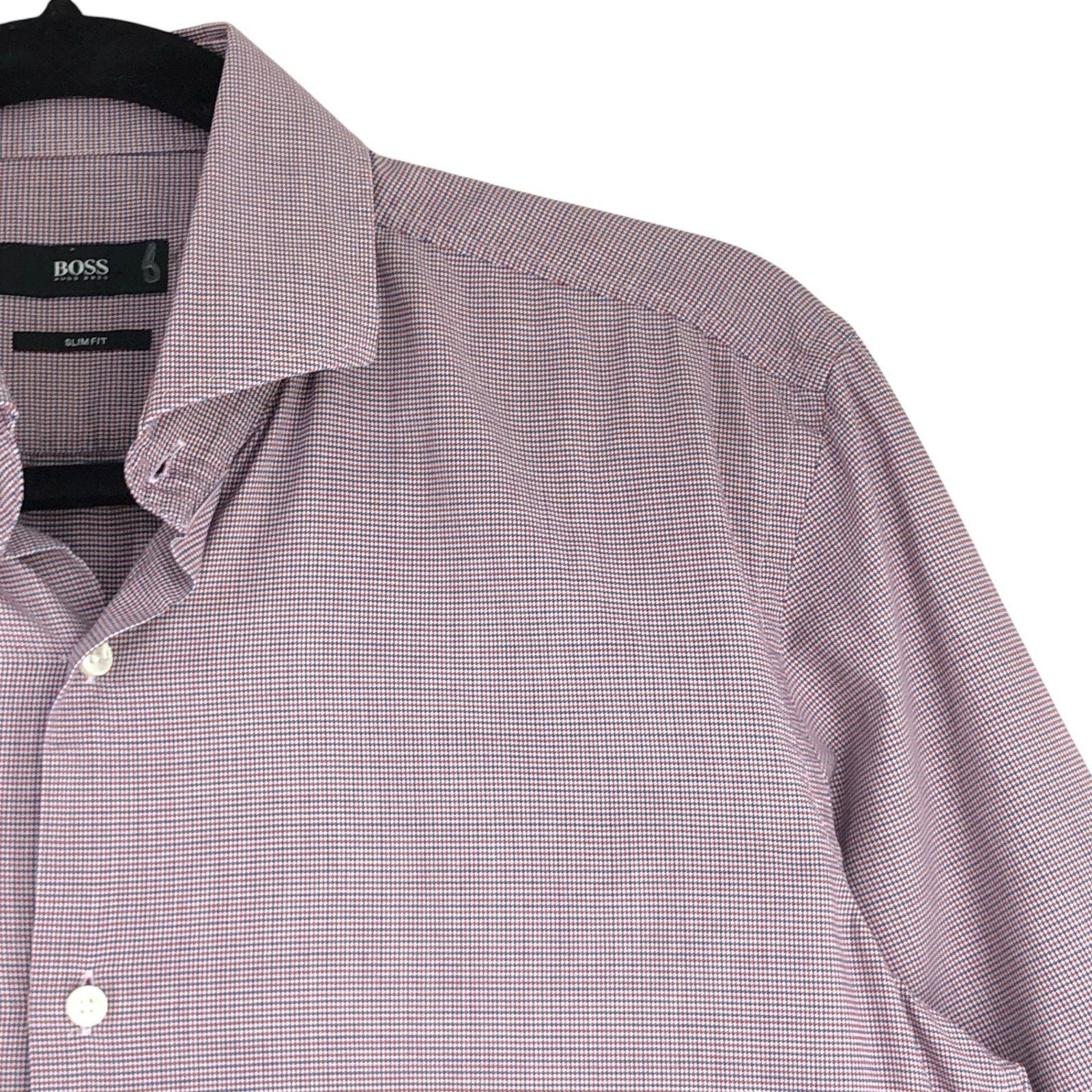 Hugo Boss Hugo Boss Dress Shirt 5.5 39 Slim Fit Purple Micro Check Size US M / EU 48-50 / 2 - 7 Thumbnail