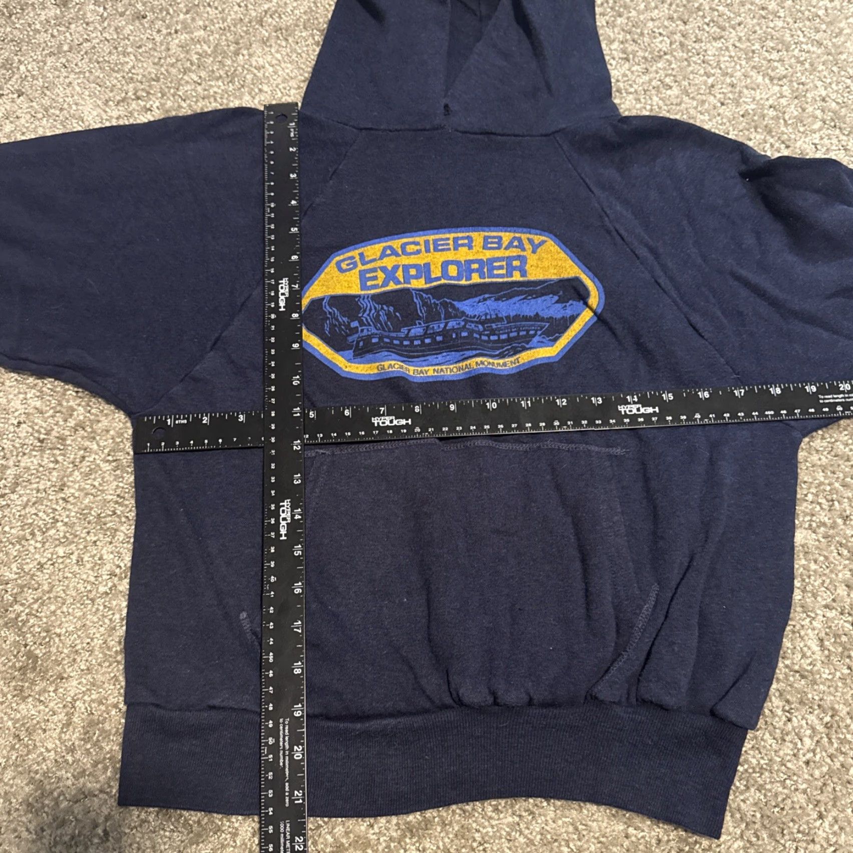 Vintage VINTAGE Glacier Bay National Park Alaska Navy Blue Hoodie Sweatshirt S-M Unisex Adults Pullover Blue 70s Mens Womens Size US S / EU 44-46 / 1 - 6 Thumbnail