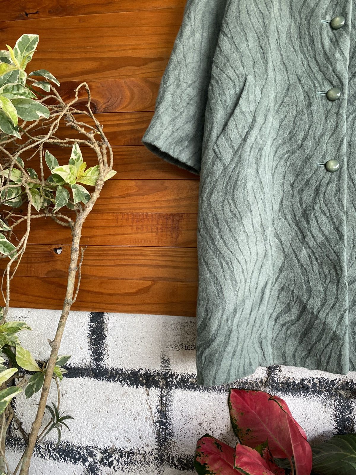 Agora Vintage Angora Wool Textured Green Long Coat – Made in Japan Size S / US 4 / IT 40 - 9 Thumbnail