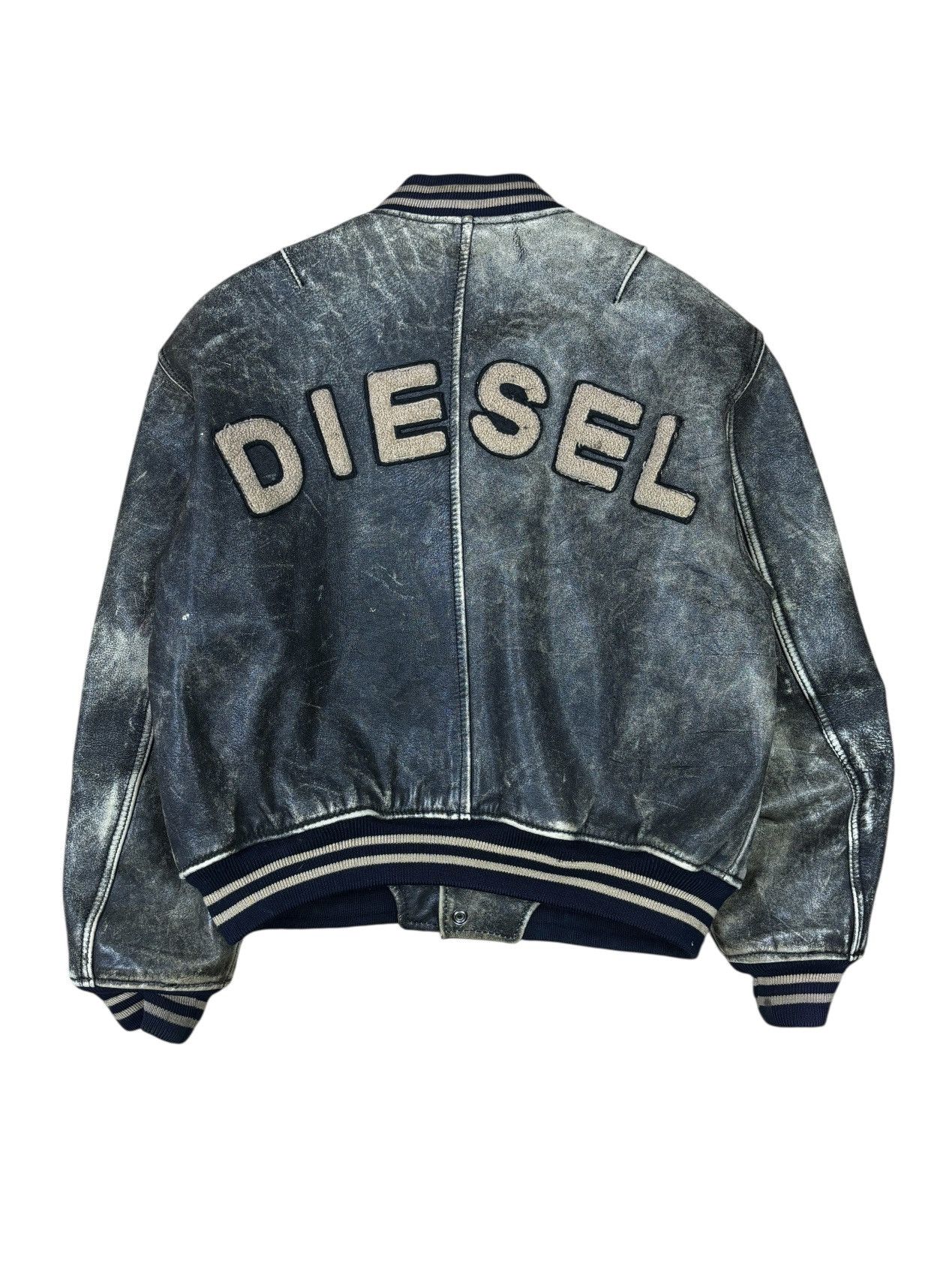 Diesel 2000s Diesel Distressed Leather Varsity Jacket Size S / US 4 / IT 40 - 1 Thumbnail