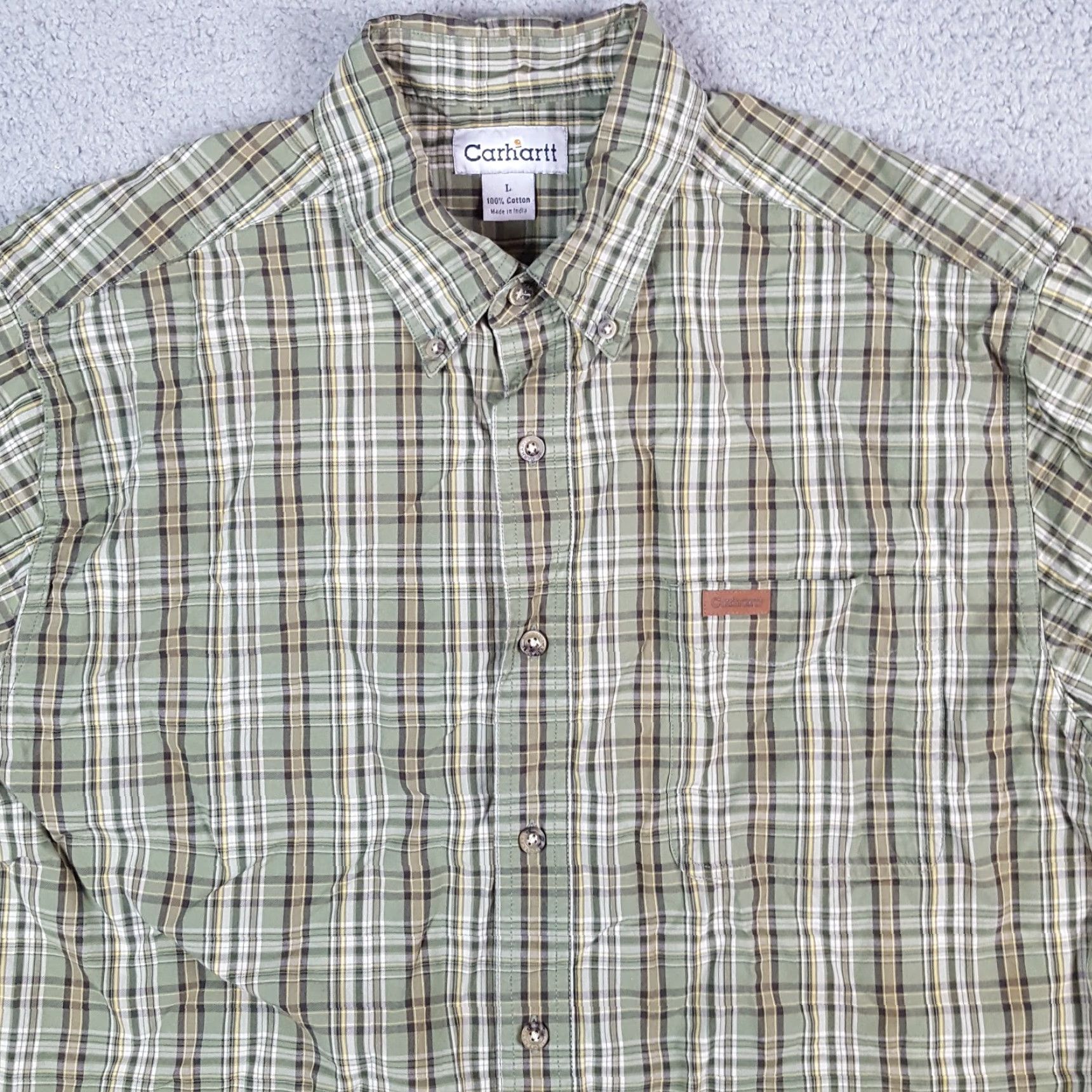 Carhartt VINTAGE Carhartt Button-Up Shirt Mens L Green Plaid Button-Down Collared Work Shirt Size US L / EU 52-54 / 3 - 3 Thumbnail