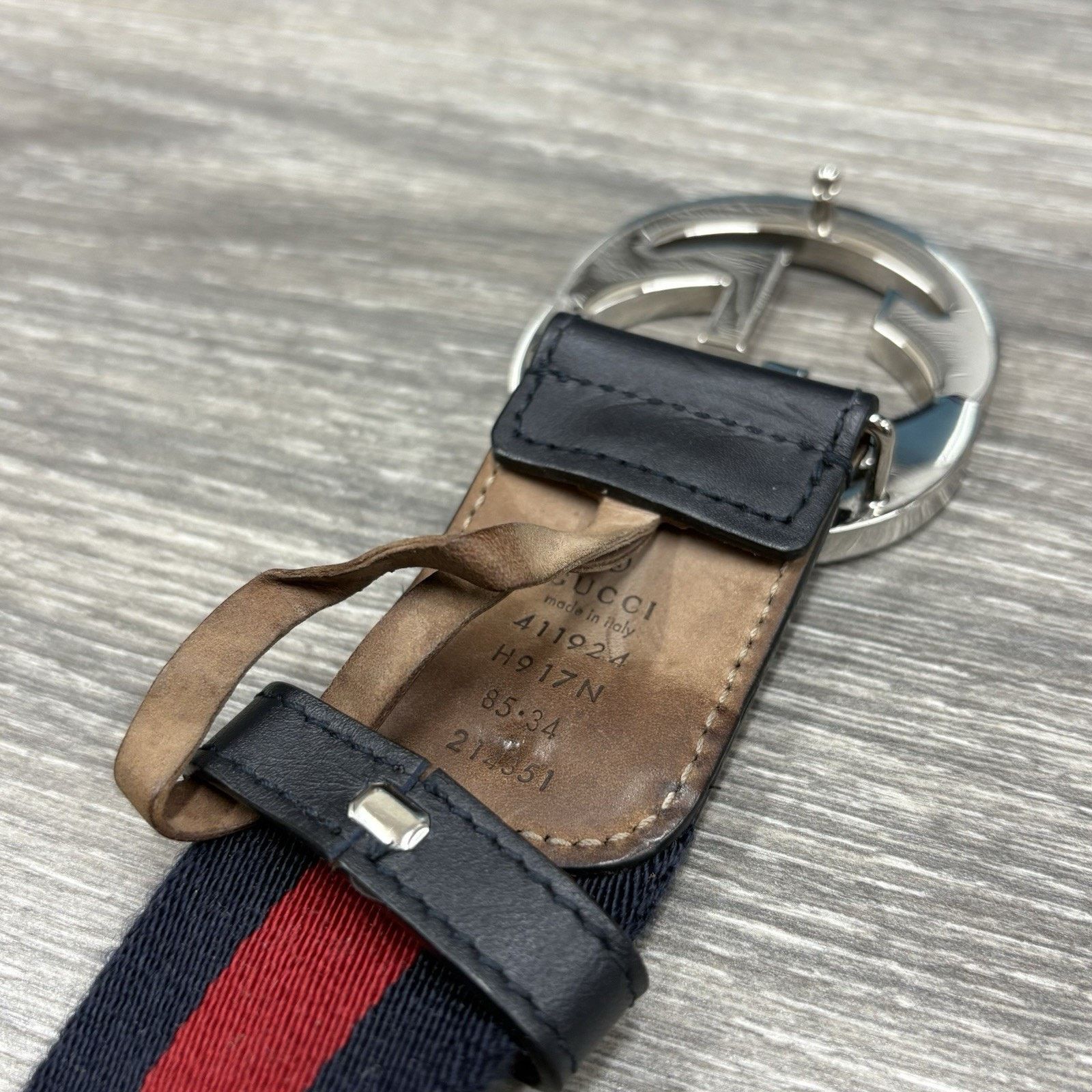 Gucci 85/34 Gucci GG Buckle Web Belt ' Blue Red ' Size 34 - 8 Thumbnail