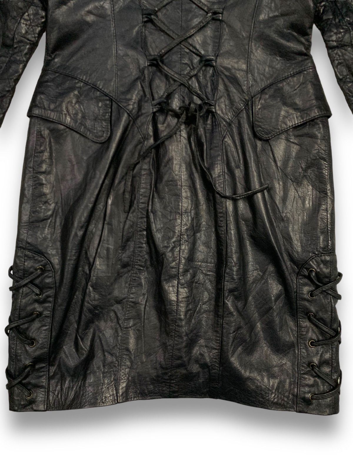 Other Vintage Marais Cowhide Leather Lace-up Punk Style Overcoat Size M / US 6-8 / IT 42-44 - 13 Thumbnail