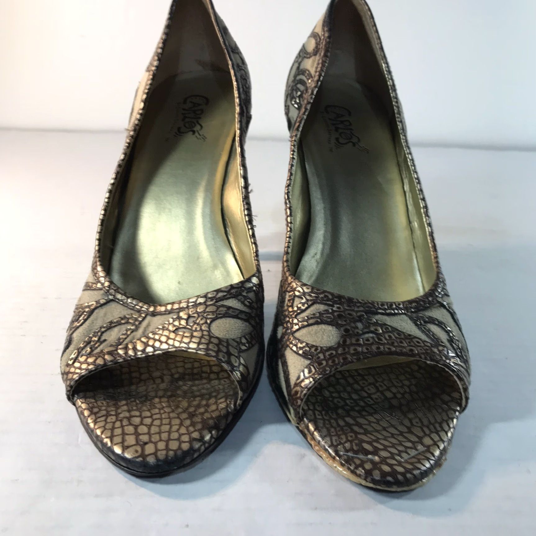 Carlos Santos Carlos Santana Heels Beige Suede/Brown Leather Open Toe Pump Womens Size 8.5M Ultra High 4in Bohemian Size US 9 / IT 39 - 2 Thumbnail