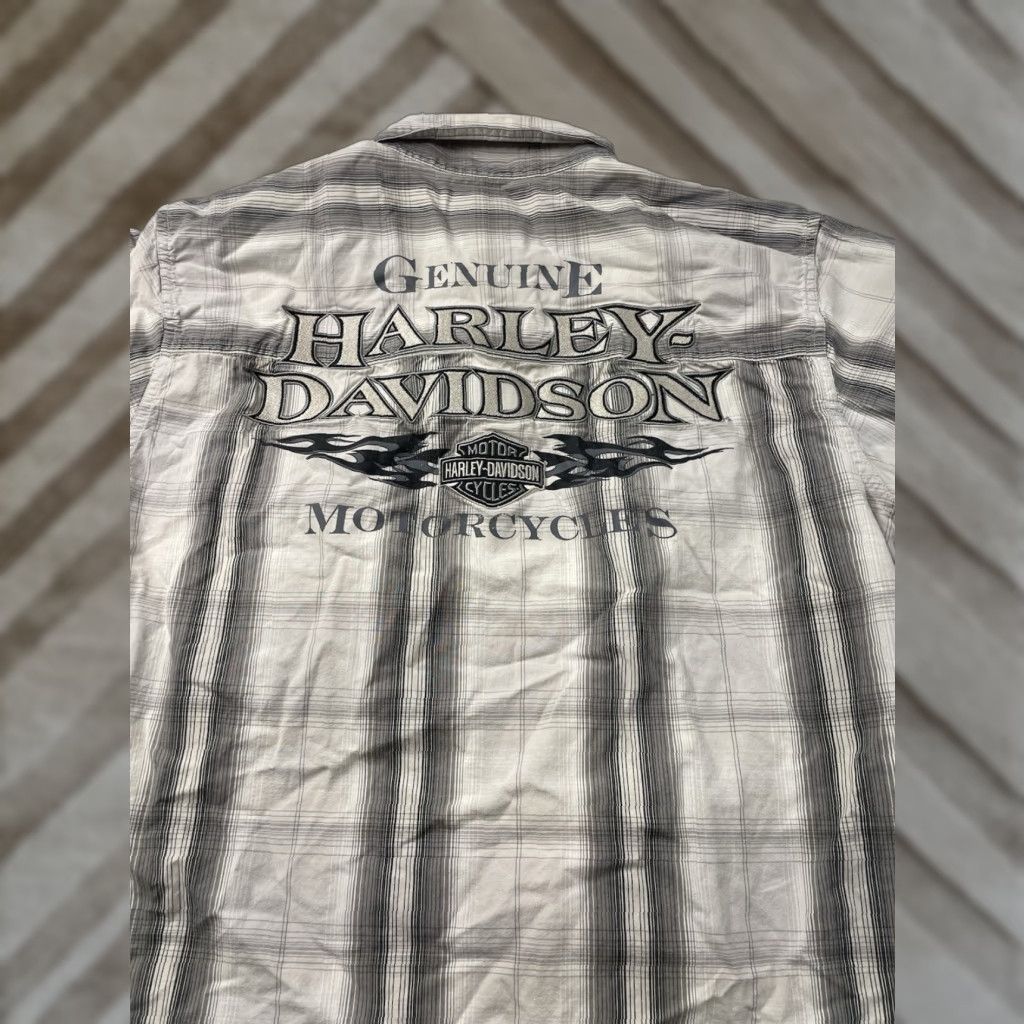Harley Davidson Harley-Davidson Shirt Mens M Gray Plaid Button-Up Snap Short Sleeve Casual Outdoor Classic Size US M / EU 48-50 / 2 - 1 Thumbnail