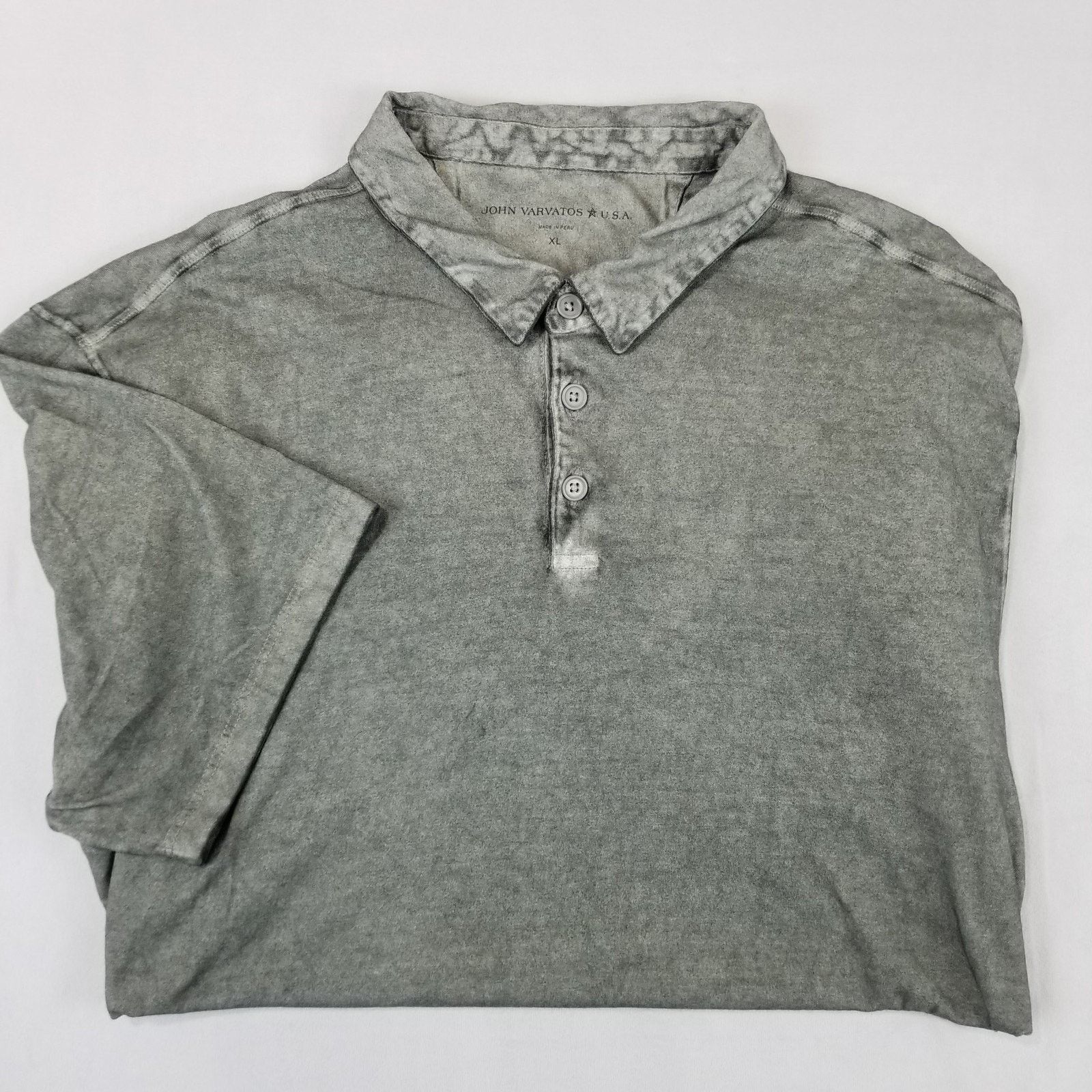John Varvatos John Varvatos Polo Shirt Mens XL Gray Distressed Button Size US XL / EU 56 / 4 - 3 Thumbnail
