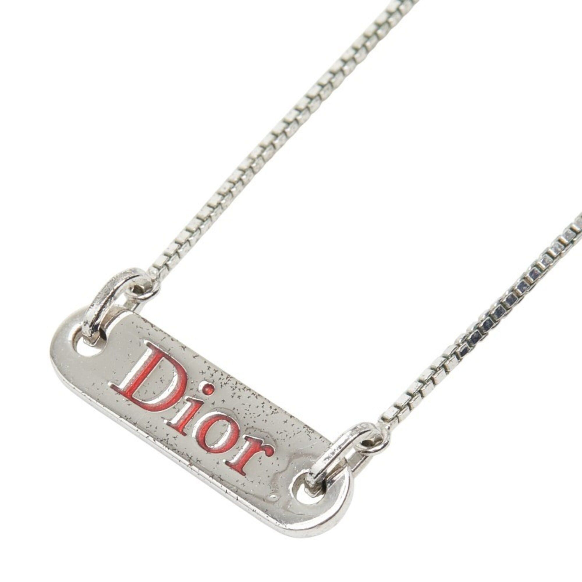 Dior Christian Dior Dior Logo Plate Chain Pendant Necklace, Silver Metal, Women's Size ONE SIZE - 1 Thumbnail