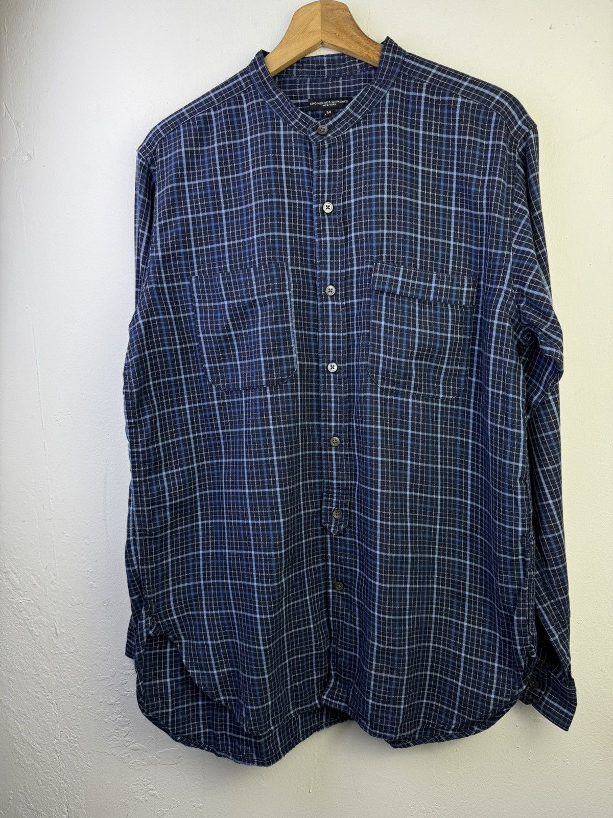 Engineered Garments Engineered Garments banded collar shirt in a dark navy Size US M / EU 48-50 / 2 - 3 Thumbnail