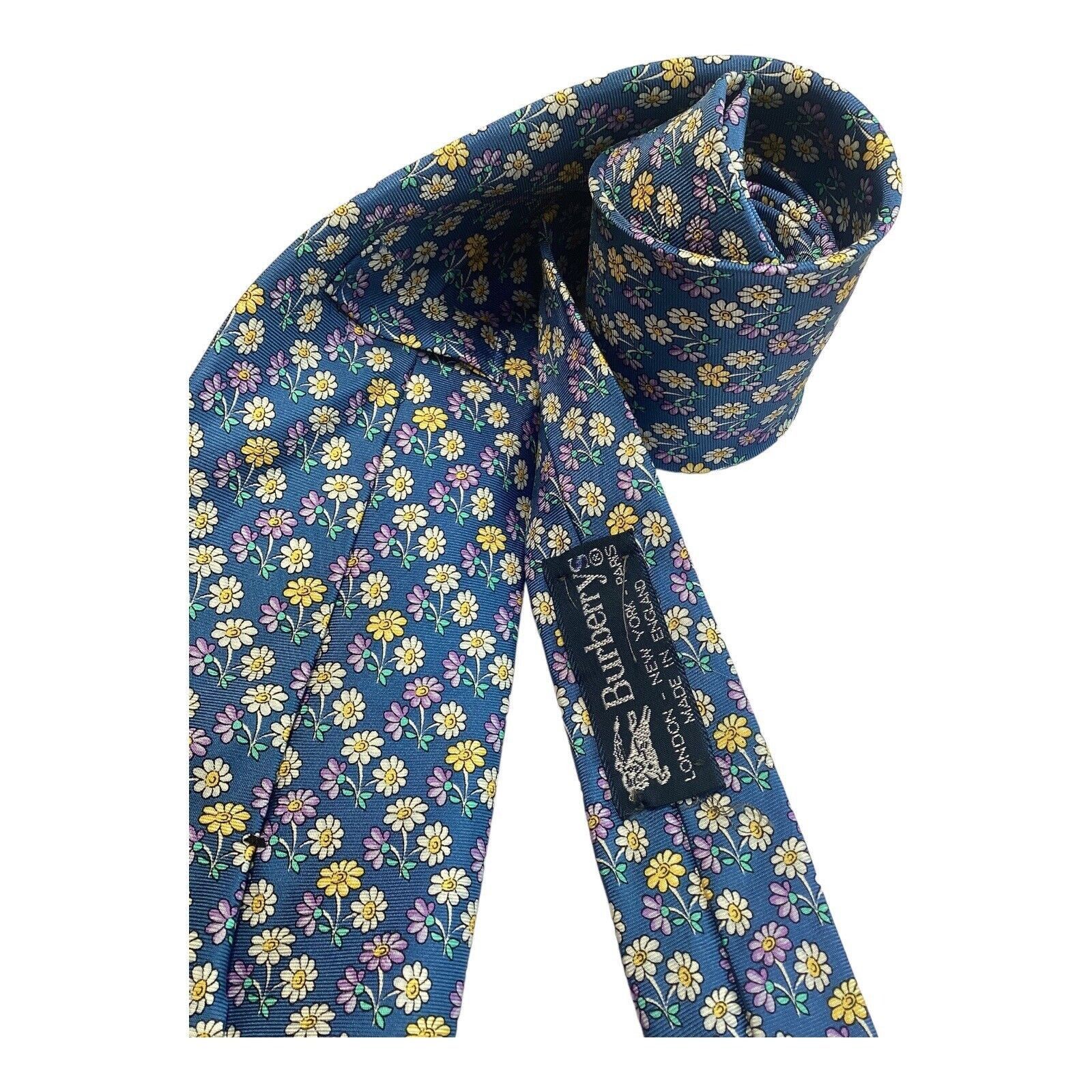 Burberry BURBERRYS Blue Floral Luxury Designer Silk Tie M.In England Size ONE SIZE - 5 Thumbnail