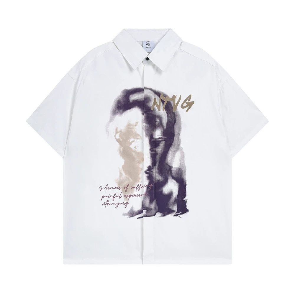 Japanese Brand × Vintage Men's trendy casual lapel fuzzy portrait print shirt Size US M / EU 48-50 / 2 - 1 Thumbnail