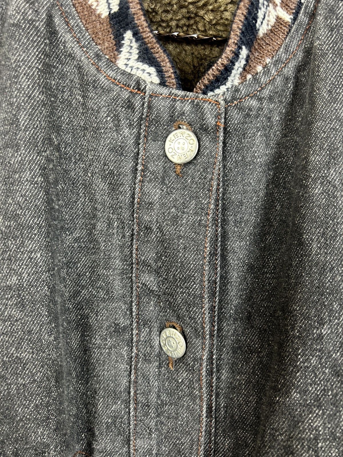 Kenzo 90s Vintage Kenzo Sherpa Denim Aztec Woolen Jacket Size M / US 6-8 / IT 42-44 - 3 Thumbnail