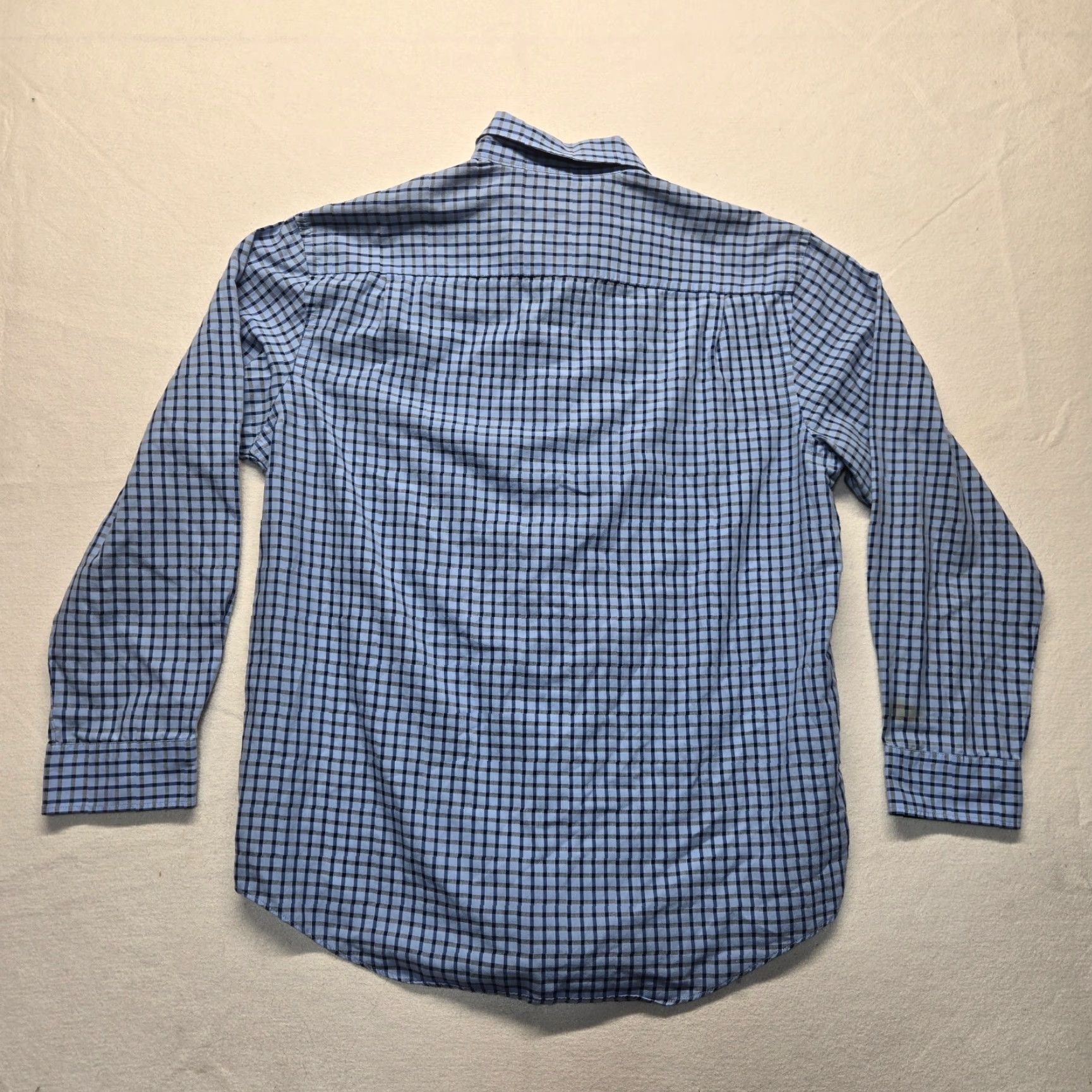 Van Heusen Van Heusen Shirt Button-Up Blue Check Adult Men L 16 16.5 Cotton Short Sleeve 48-in Chest Regular 60s Modern Mens Size US L / EU 52-54 / 3 - 7 Thumbnail