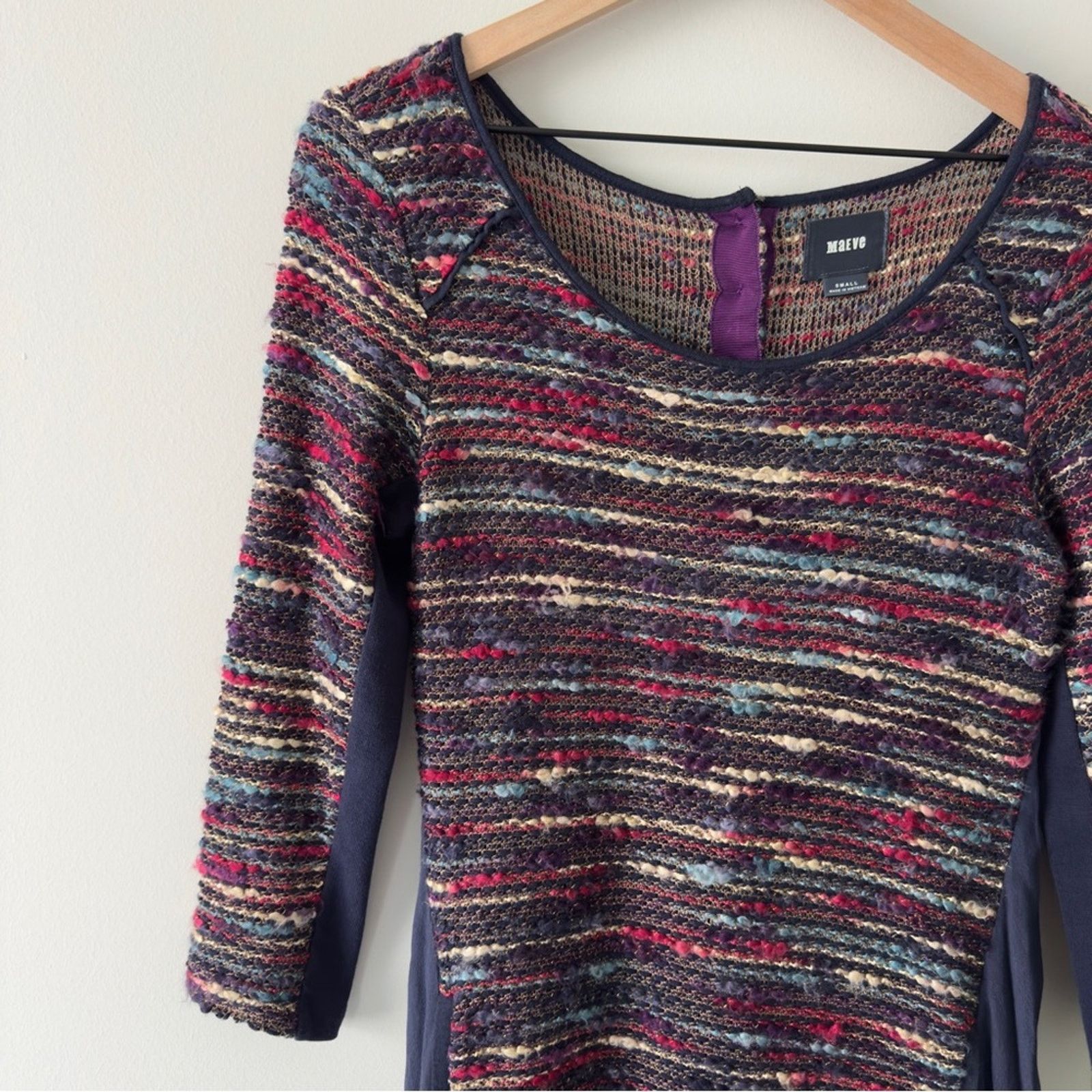 Anthropologie Maeve Multicolor Knit Dress 3/4 Sleeve buttons