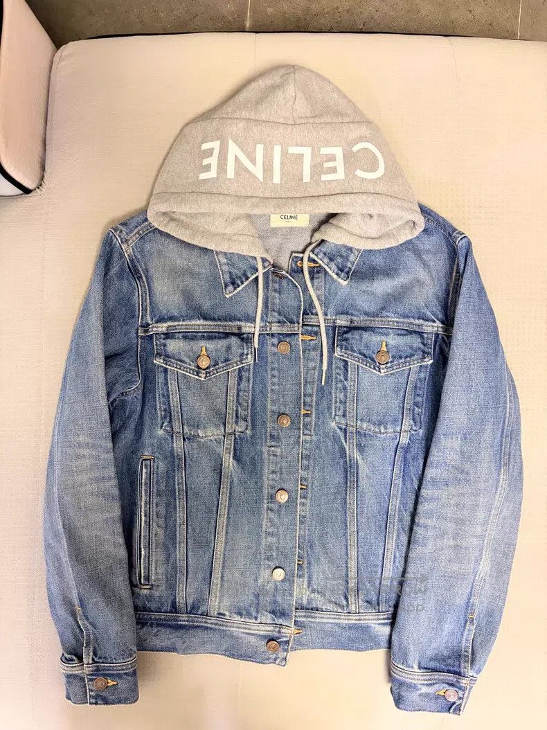 Celine CELINE Blue Washed Distressed Hooded Denim Jacket with Pri Size US M / EU 48-50 / 2 - 1 Thumbnail