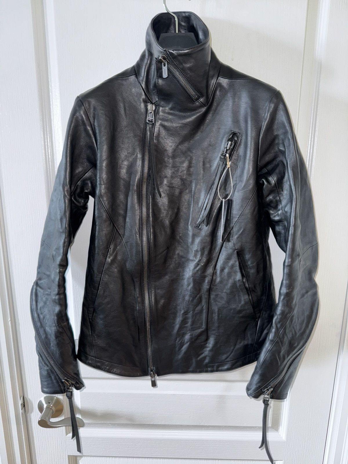 D.HYGEN Horse Leather High Neck Jacket (Black)