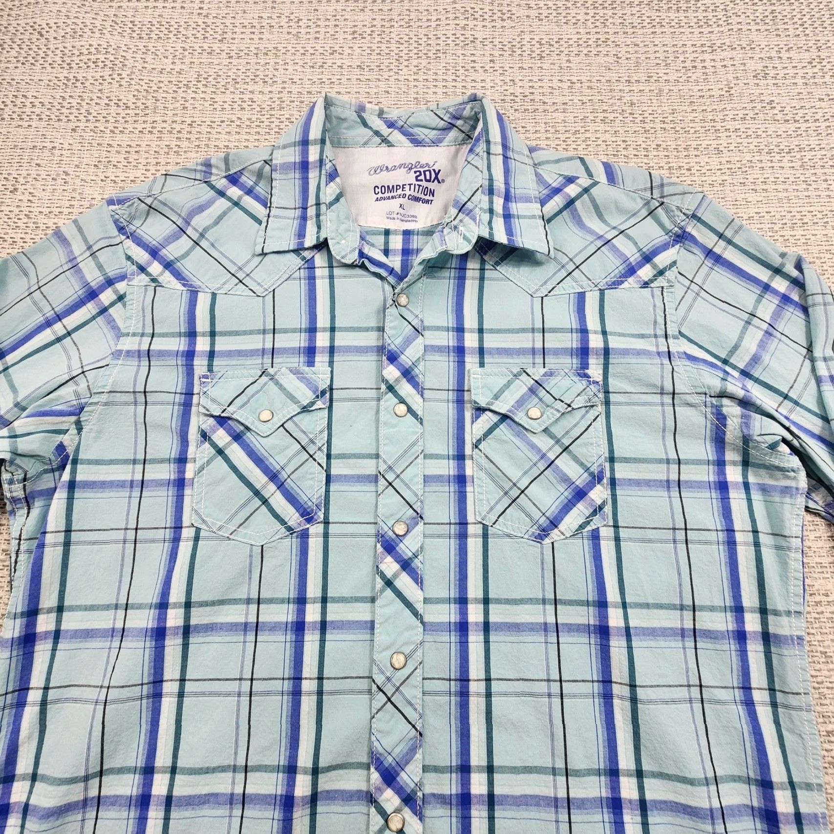 Wrangler Wrangler 20X Competition Shirt XL Blue Green Plaid Western Snap Pearl Rodeo Mens Size US XL / EU 56 / 4 - 5 Thumbnail