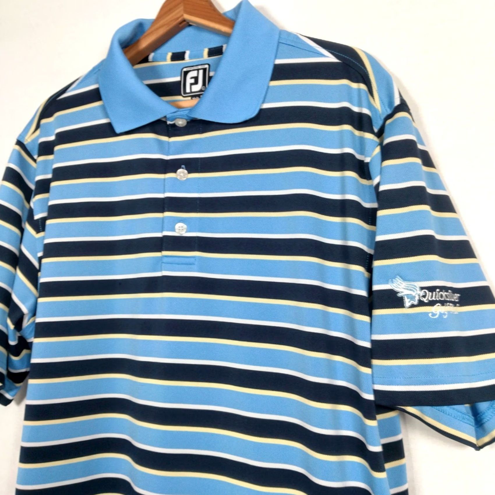Footjoy VINTAGE FootJoy Polo Shirt Men L Striped Blue Quicksilver Golf Club PA Golf Embroidered Sleeve Logo Polo Shirt Mens Size US L / EU 52-54 / 3 - 2 Thumbnail