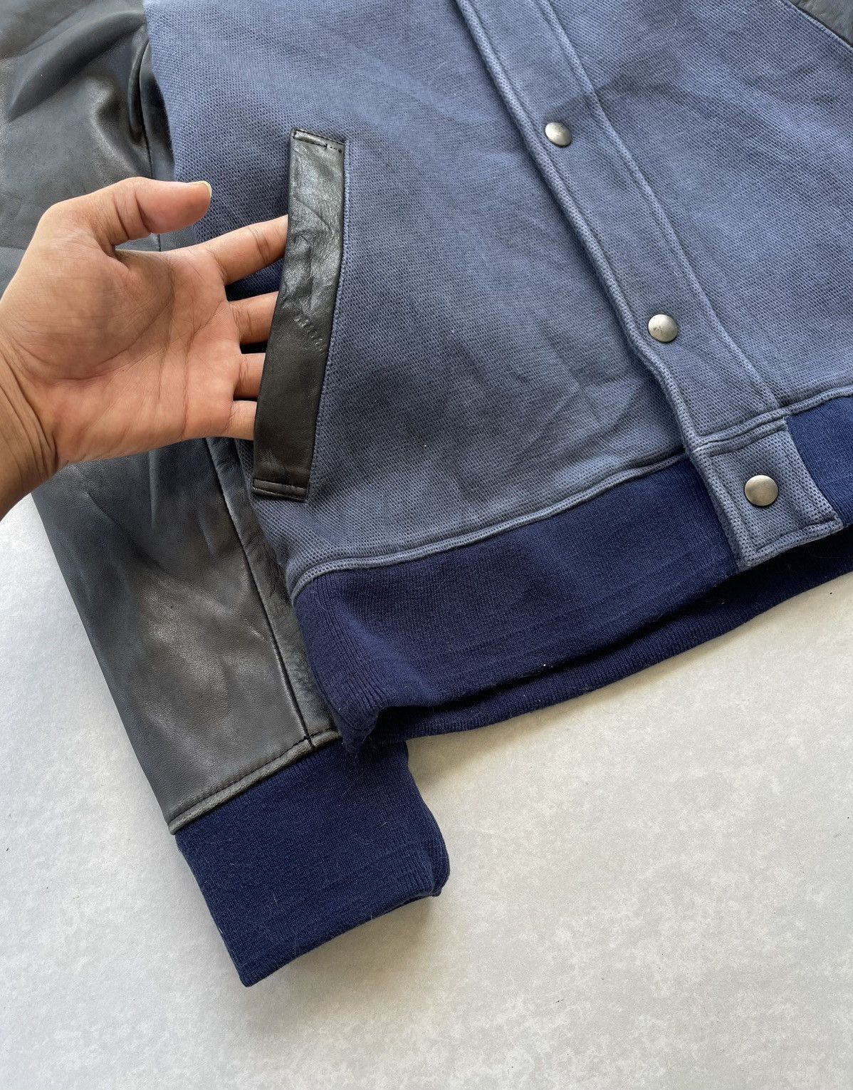 If Six Was Nine × Japanese Brand × Le Grande Bleu (L.G.B.) 🔥Vintage Shama Japan Leather Sleeve Hybrid Jacket Size US S / EU 44-46 / 1 - 8 Thumbnail