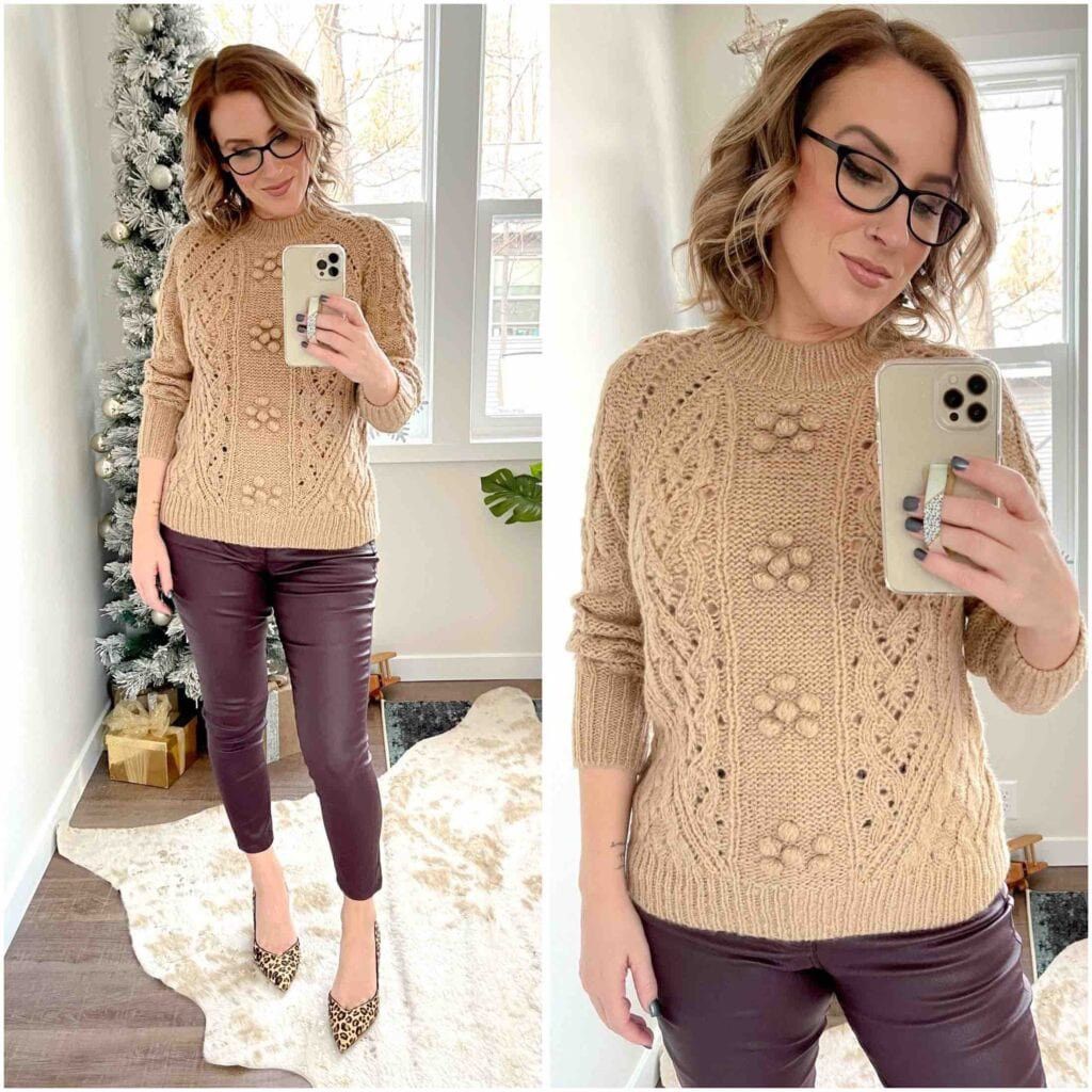 J.Crew J. CREW Brown Cable Knit Pointelle Popcorn Flowers Sweater Size S / US 4 / IT 40 - 2 Thumbnail