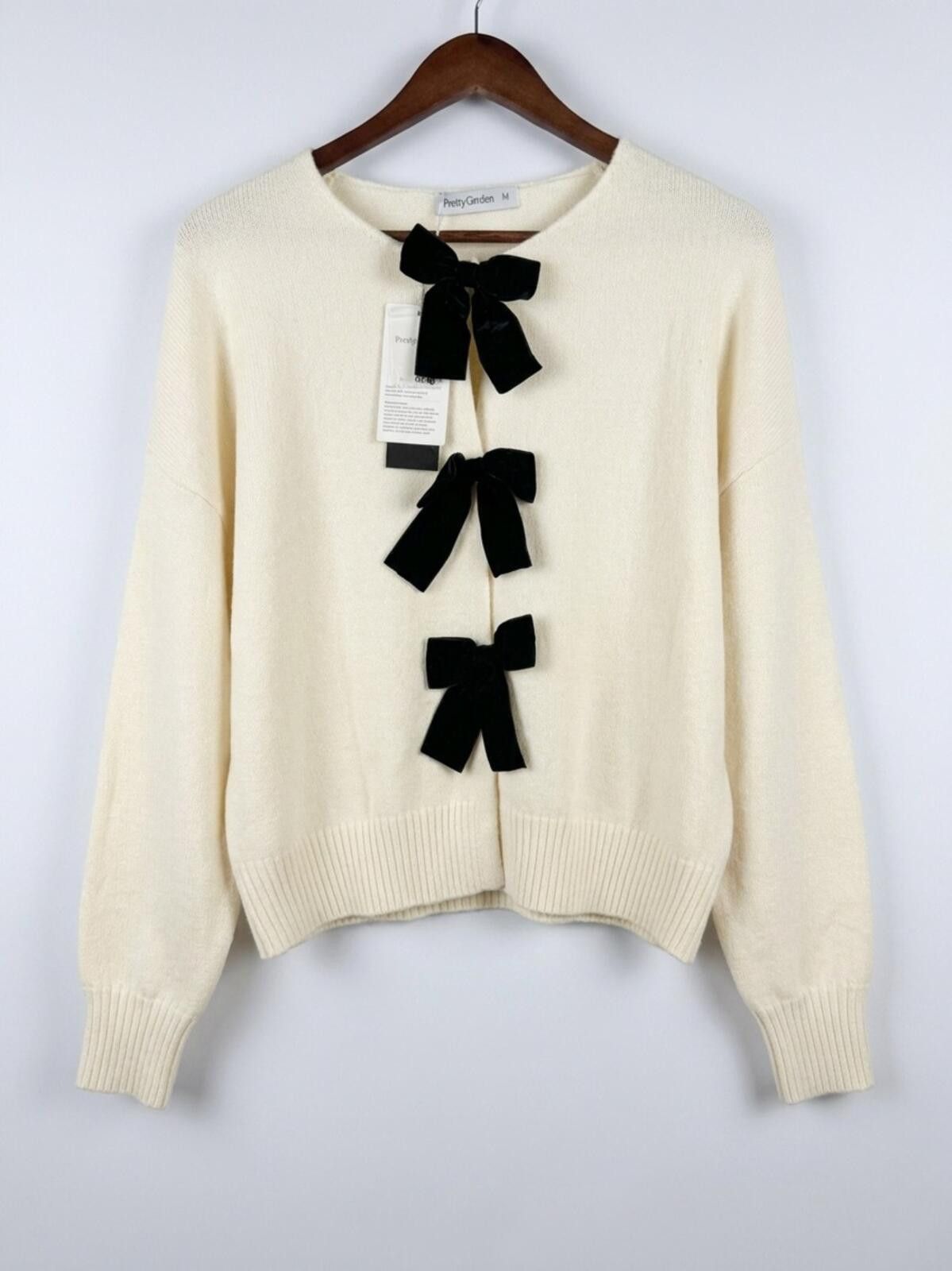 Other PrettyGarden Cream Bow-Front Knit Cardigan Size M / US 6-8 / IT 42-44 - 1 Thumbnail