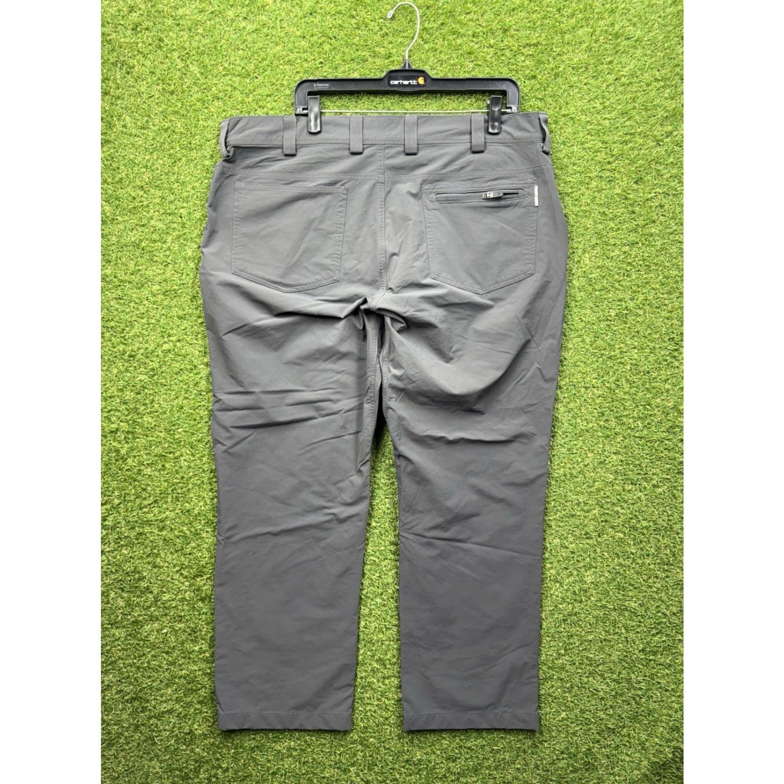 Vintage Duluth Trading Work Pants Mens 40x30 Gray Solid Chino Mid Rise Elastic Waist Pockets Size US 40 / EU 56 - 2 Thumbnail