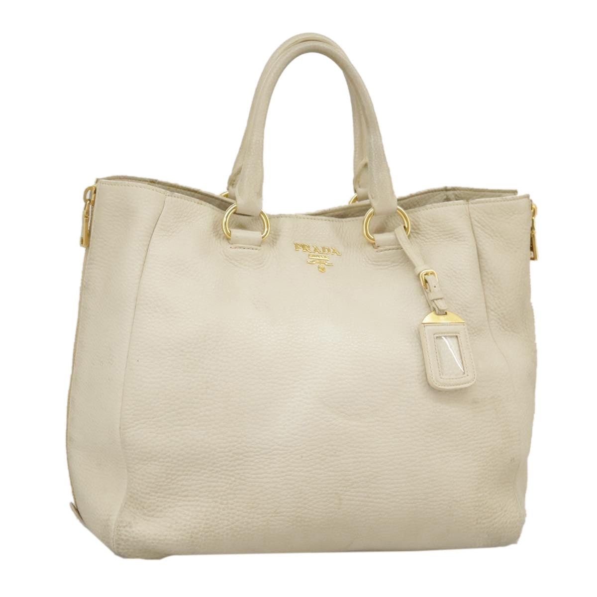 PRADA Tote Bag Leather White Gold