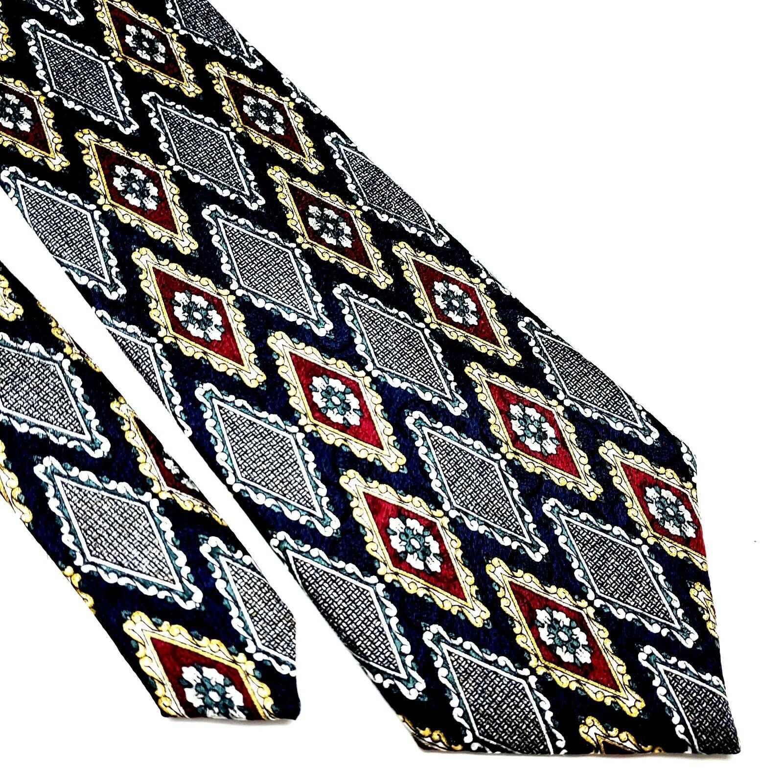 Pierre Cardin Pierre Cardin Silk Tie Print Blue Geometric Short Wide Size ONE SIZE - 1 Thumbnail