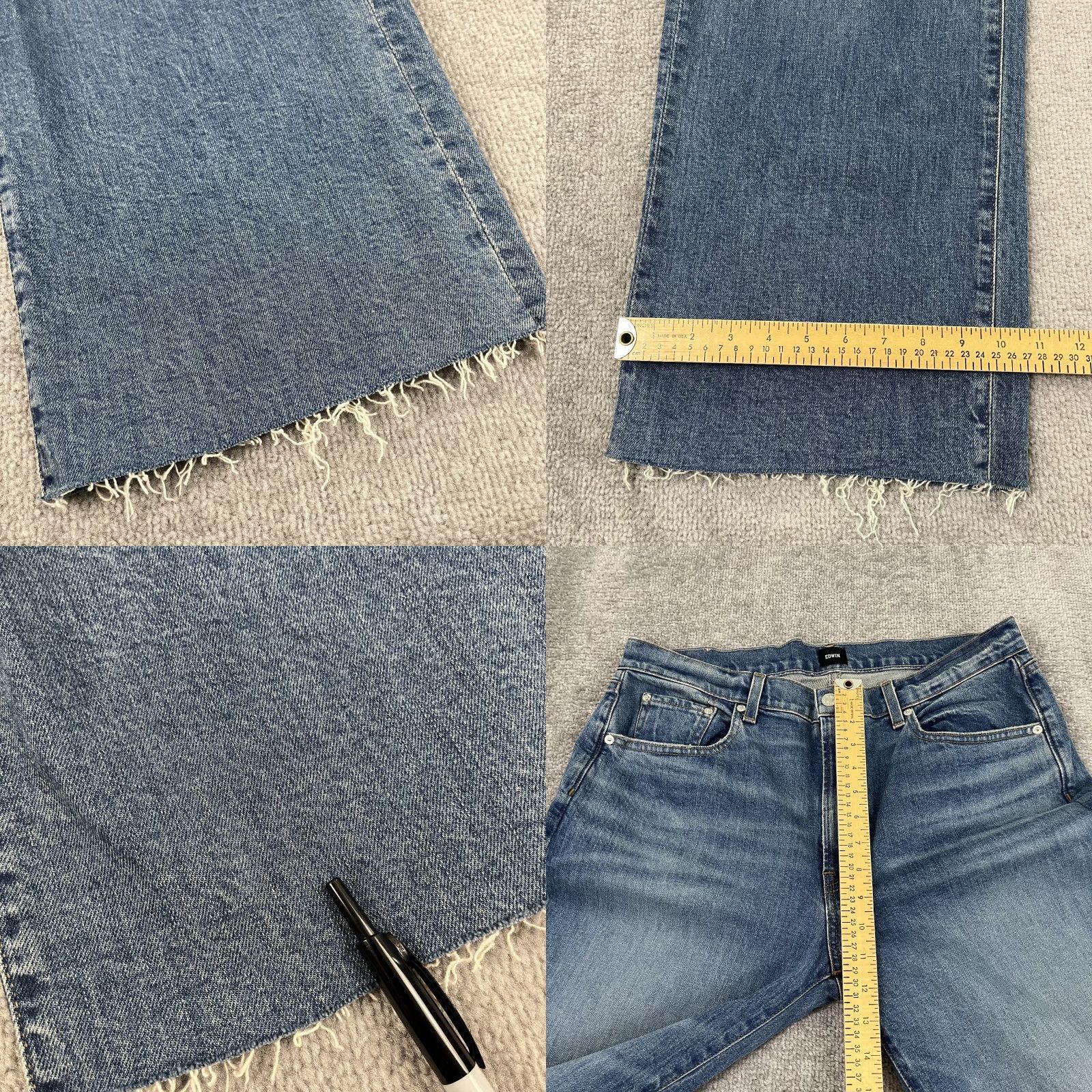 Edwin VINTAGE Edwin Jeans Womens 31x33 Light Blue Denim Wide Leg Organic Cotton Frayed Hem Size 24" / US 00 / IT 34 - 8 Thumbnail