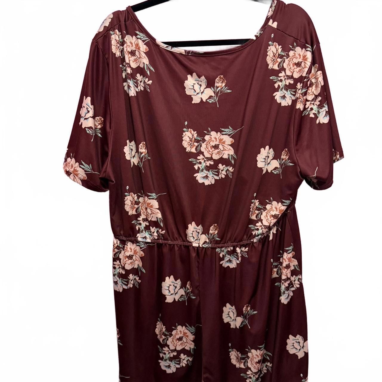 Designer Floral Wrap Romper - Maroon with Flowers Size 30" / US 8 / IT 44 - 3 Thumbnail