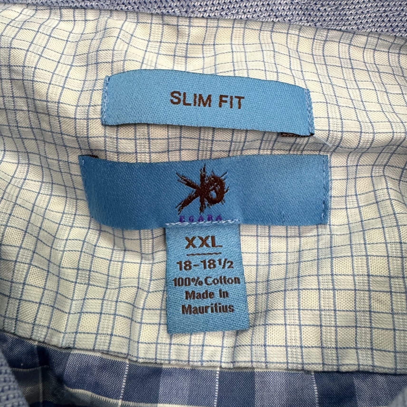 Egara VINTAGE Egara Men's Dress Shirt XXL Blue White Plaid Cotton Slim Fit Button-Down Casual Workwear Size 48R - 5 Thumbnail