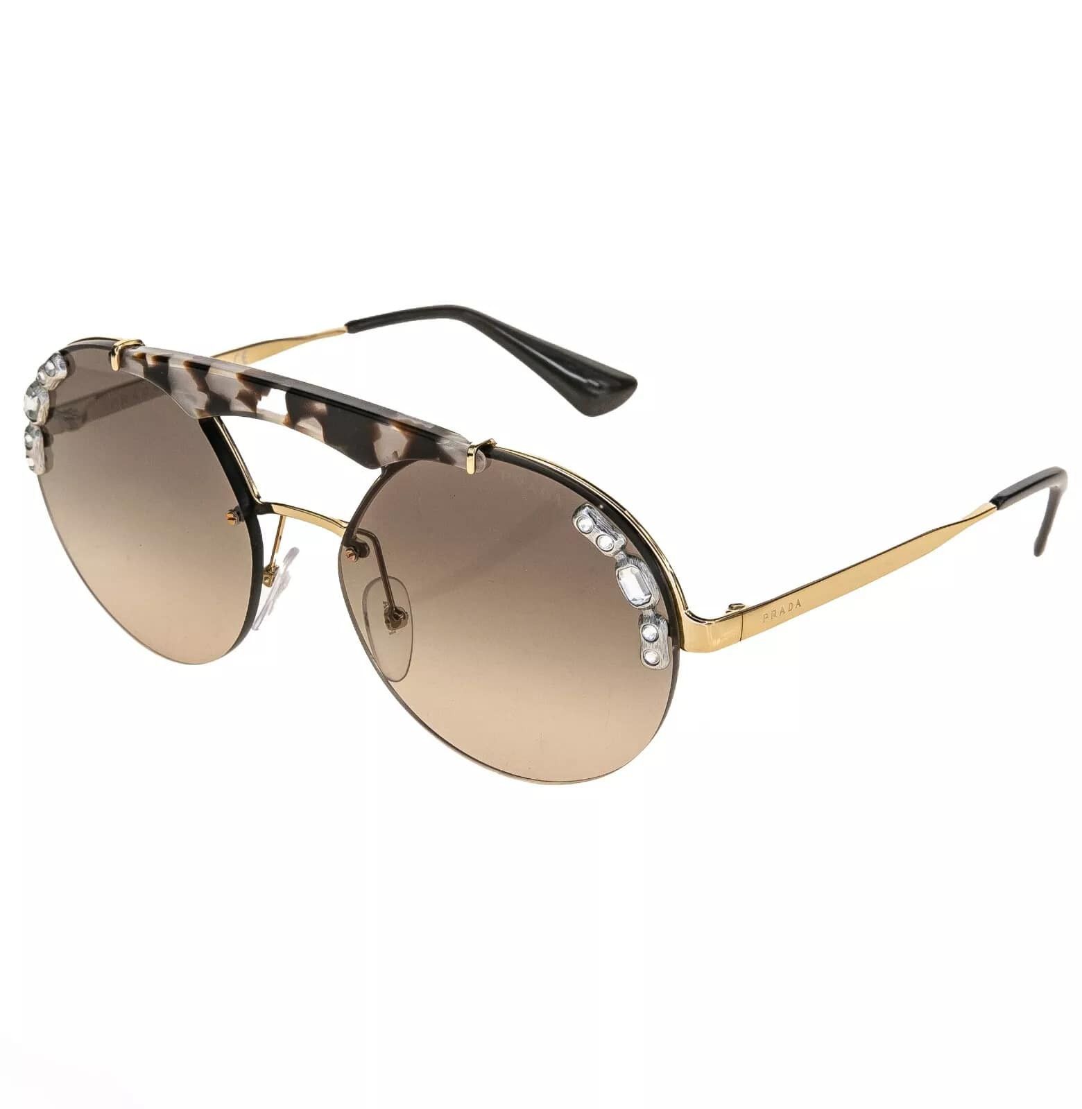 Prada PRADA ORNATE Crystal Jewel Stud Sunglasses 52U Brown PR52US Size ONE SIZE - 4 Thumbnail